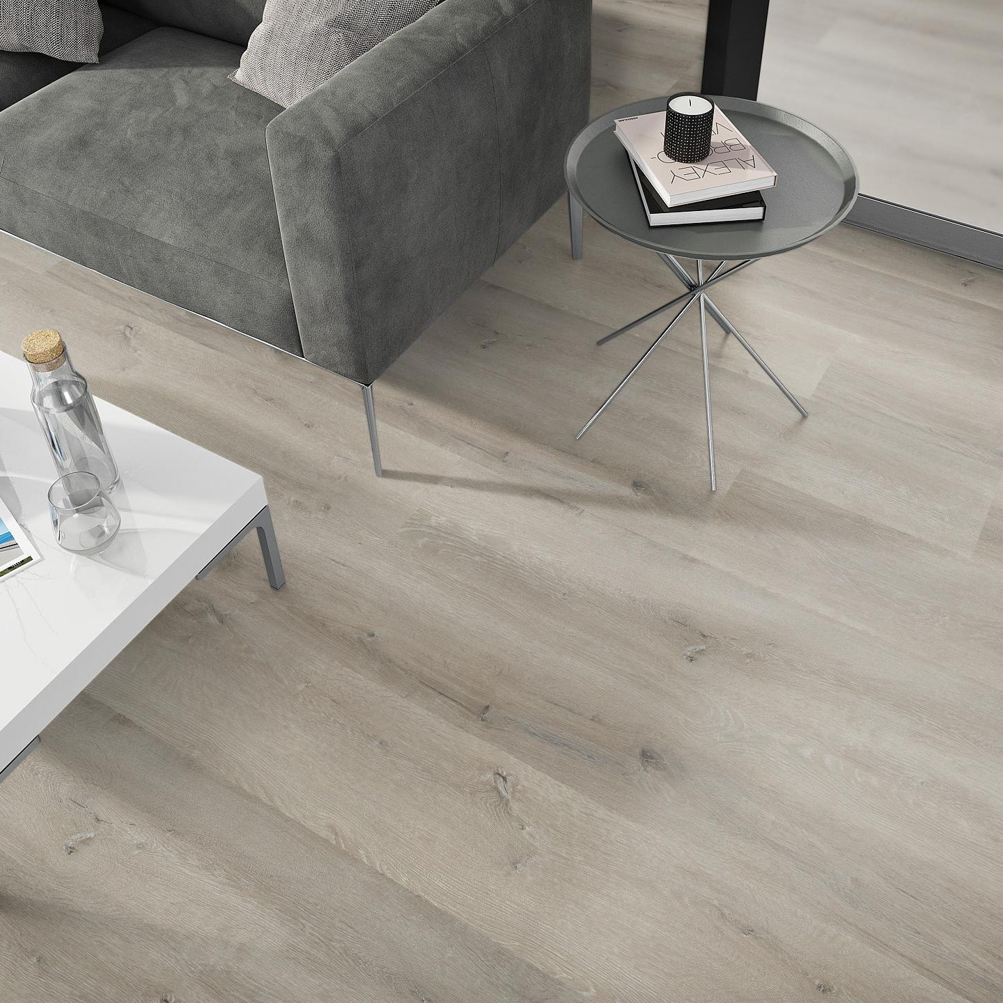 Milieubild Wohnzimmer - Sofa mit Beistelltisch und Glastür - nexflor NXF-20030-004