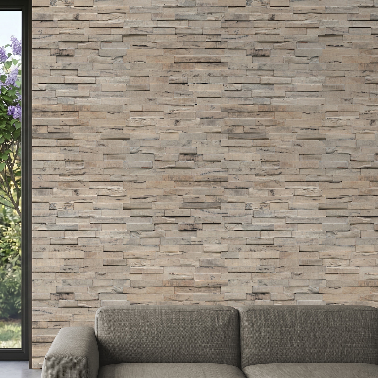 Perspektivische Ansicht - nexwall nature Echholz-Wandverkleidung Rimba Narrow Steel Perspektivische Ansicht - nexwall nature NXWN-46018-001