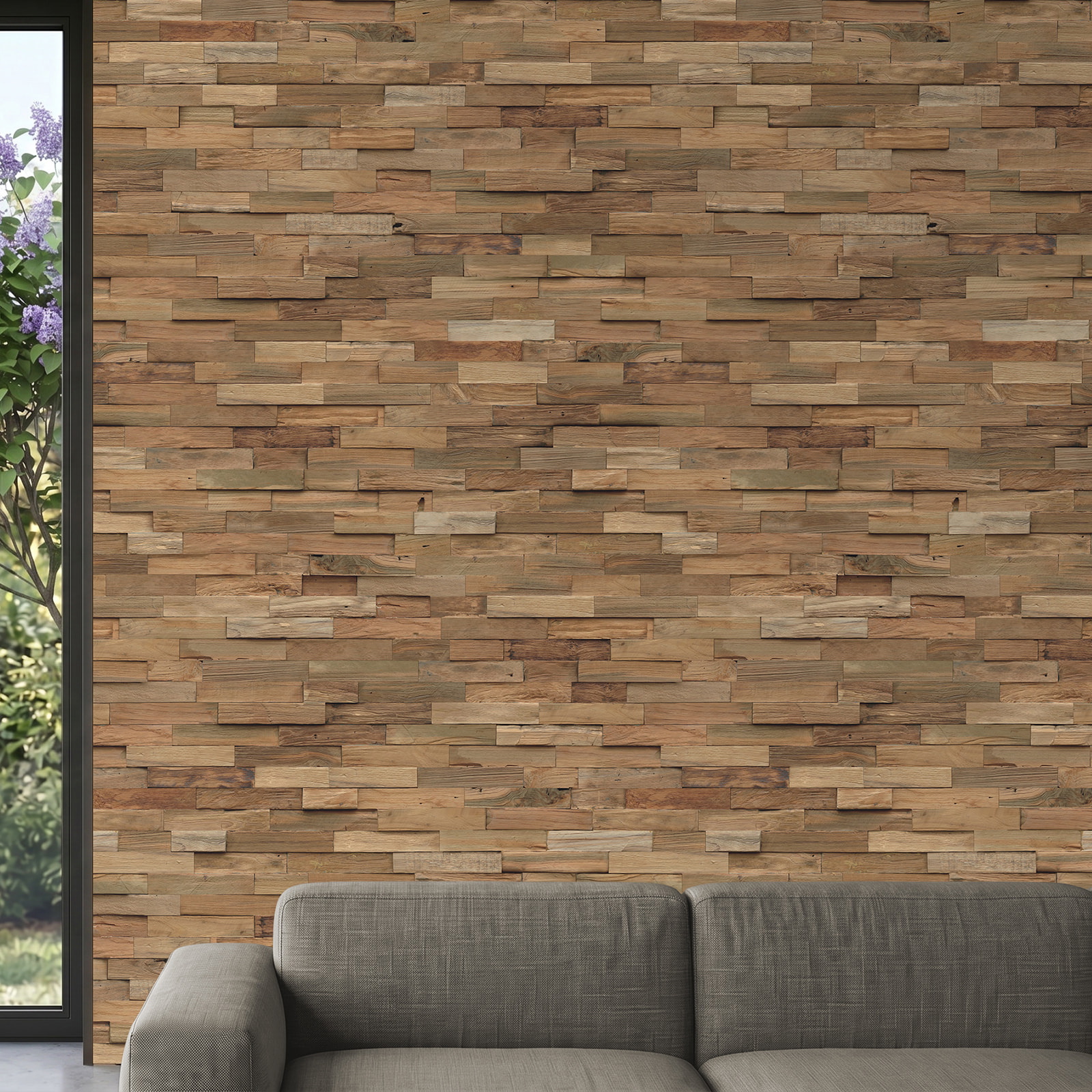 Perspektivische Ansicht - nexwall nature Echholz-Wandverkleidung Rimba Teak Organic Perspektivische Ansicht - nexwall nature NXWN-40020-001
