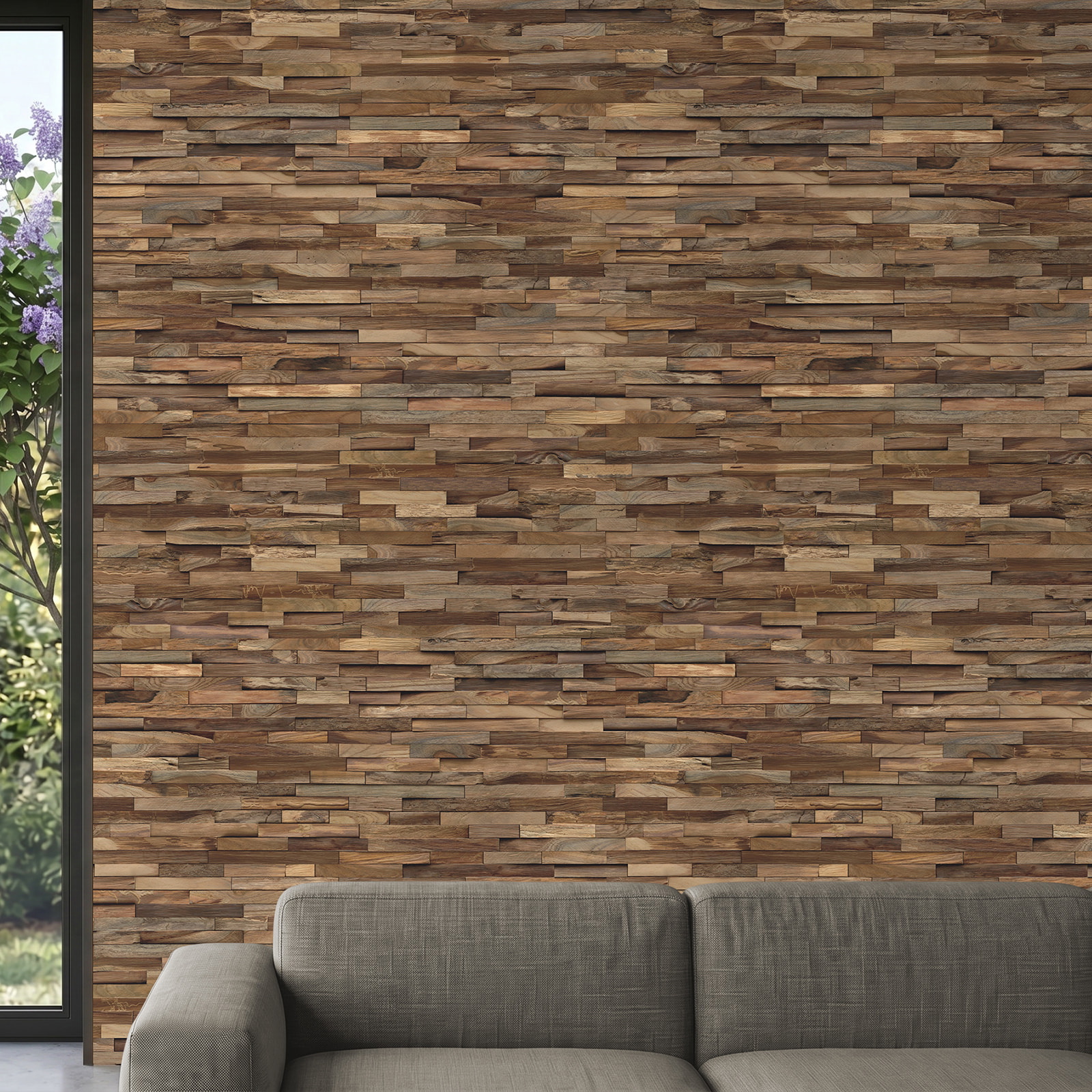 Perspektivische Ansicht - nexwall nature Echholz-Wandverkleidung Rimba Teak Luxe Organic Perspektivische Ansicht - nexwall nature NXWN-41020-001