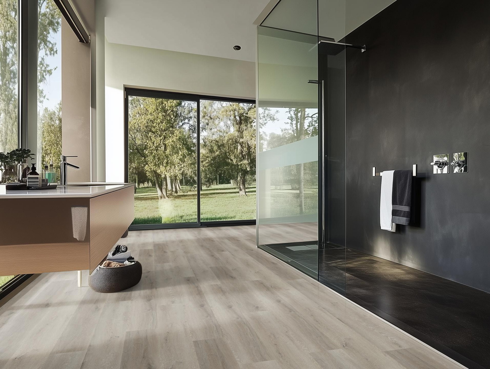 Milieubild Modernes Badezimmer mit bodentiefer Dusche - nexflor NXF-20030-004
