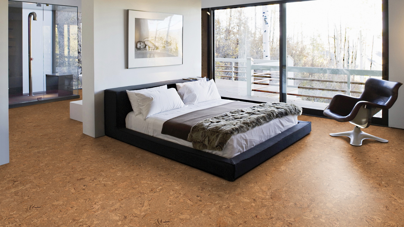 Milieubild Schlafzimmer mit Balkon - Wicanders HDF Klick-Korkboden cork Essence Originals Dawn Milieubild Schlafzimmer mit Balkon - Wicanders 80002244