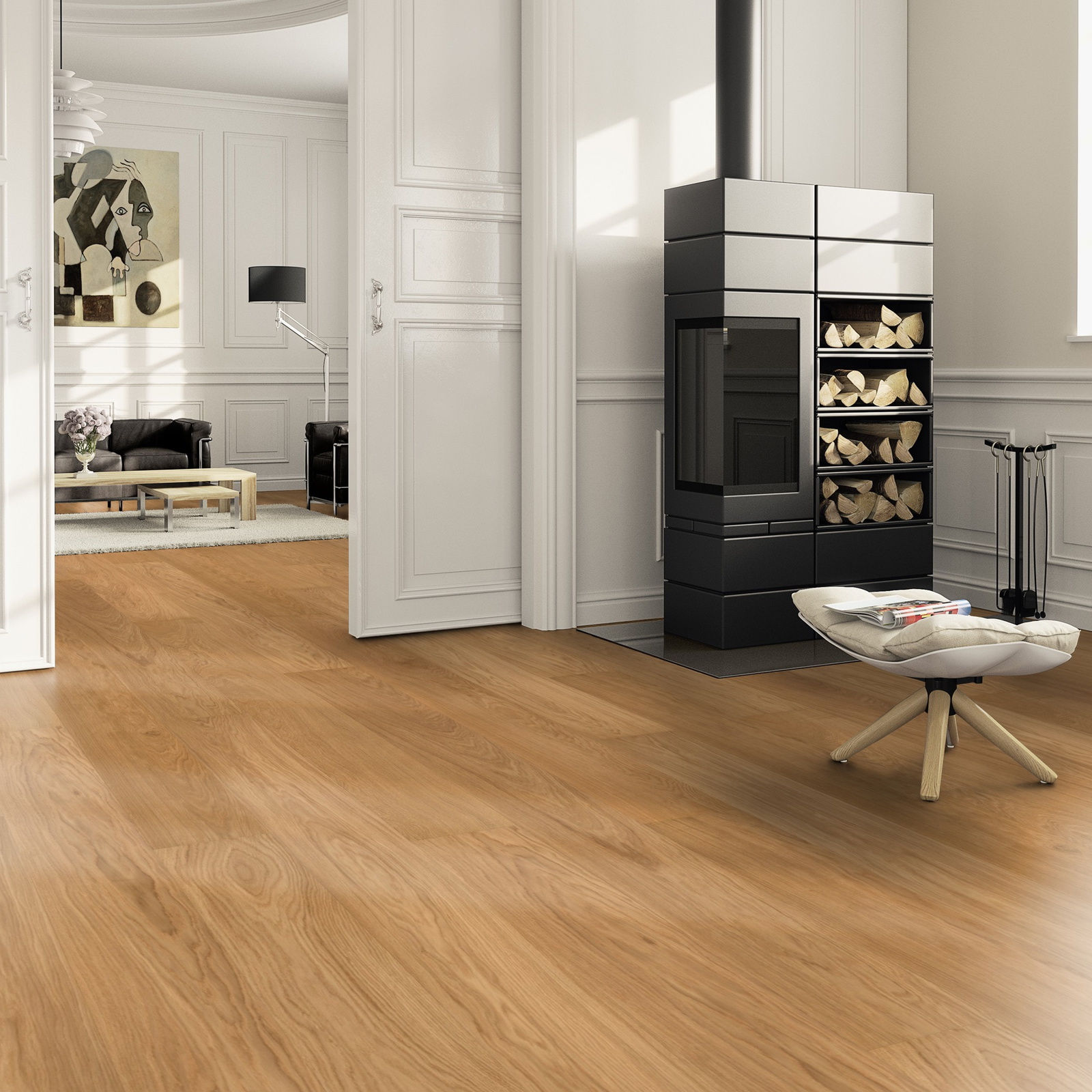 Milieubild Wohnzimmer im Landhaus-Stil mit Kamin - ter Hürne Parkett Classic Collection OLIO Eiche Brixton Milieubild Wohnzimmer im Landhaus-Stil mit Kamin - ter Hürne 1101312635