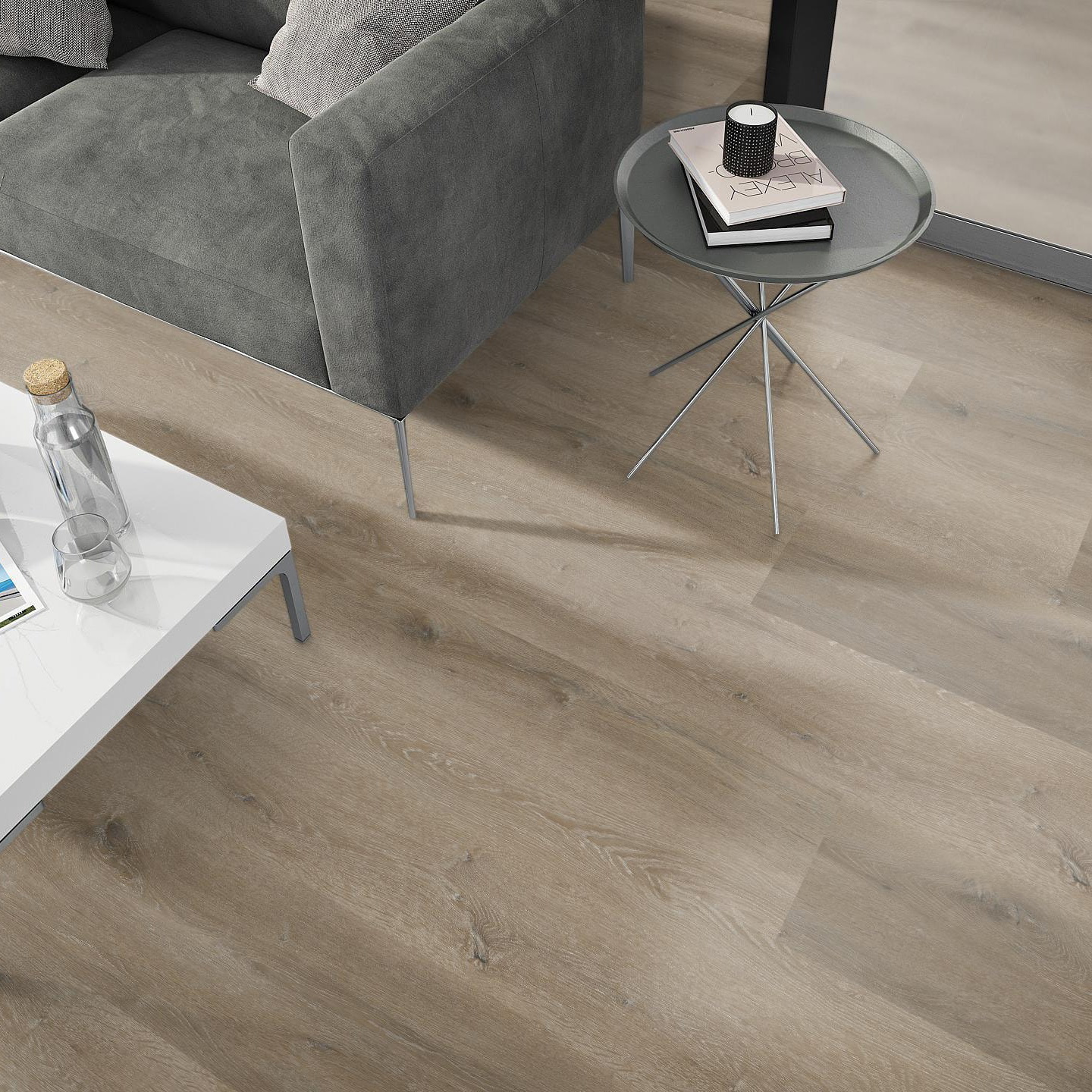 Milieubild Wohnzimmer - Sofa mit Beistelltisch und Glastür - nexflor NXF-20030-002