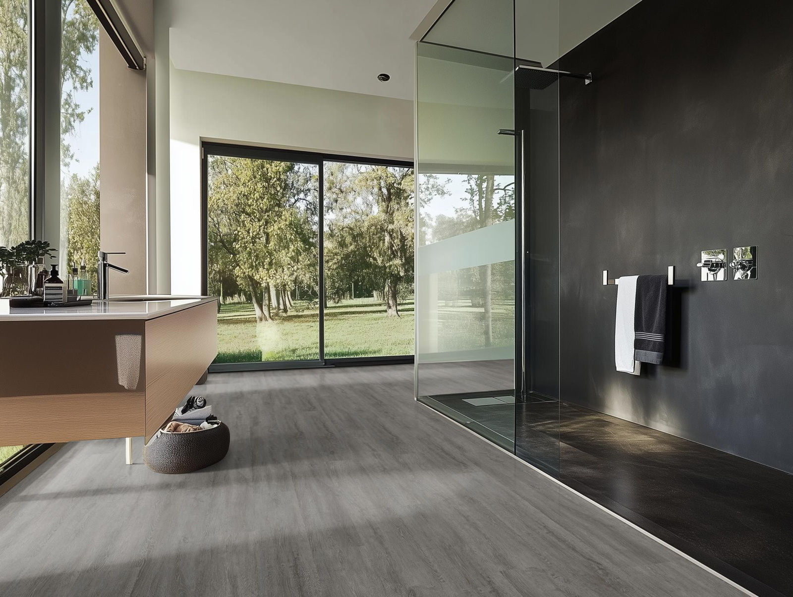 Milieubild Modernes Badezimmer mit bodentiefer Dusche - nexflor NXF-10030-005