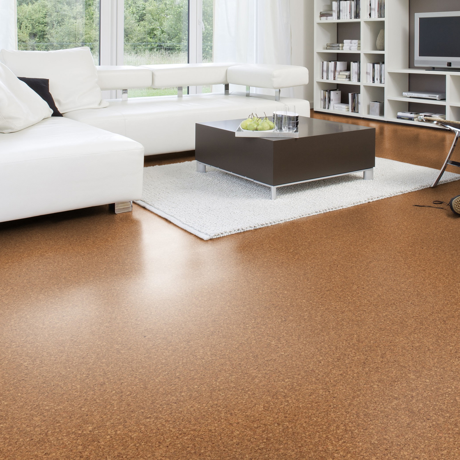 Milieubild Modernes Wohnzimmer mit Wohnlandschaft - Wicanders HDF Klick-Korkboden cork Essence Originals Natural Milieubild Modernes Wohnzimmer mit Wohnlandschaft - Wicanders 80002234