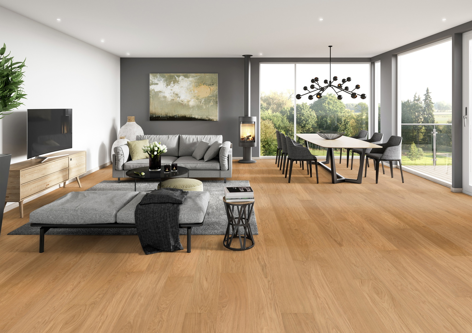 Milieubild Modernes Wohnzimmer mit Essbereich - ter Hürne Parkett Classic Collection OLIO Eiche Brixton Milieubild Modernes Wohnzimmer mit Essbereich - ter Hürne 1101312635