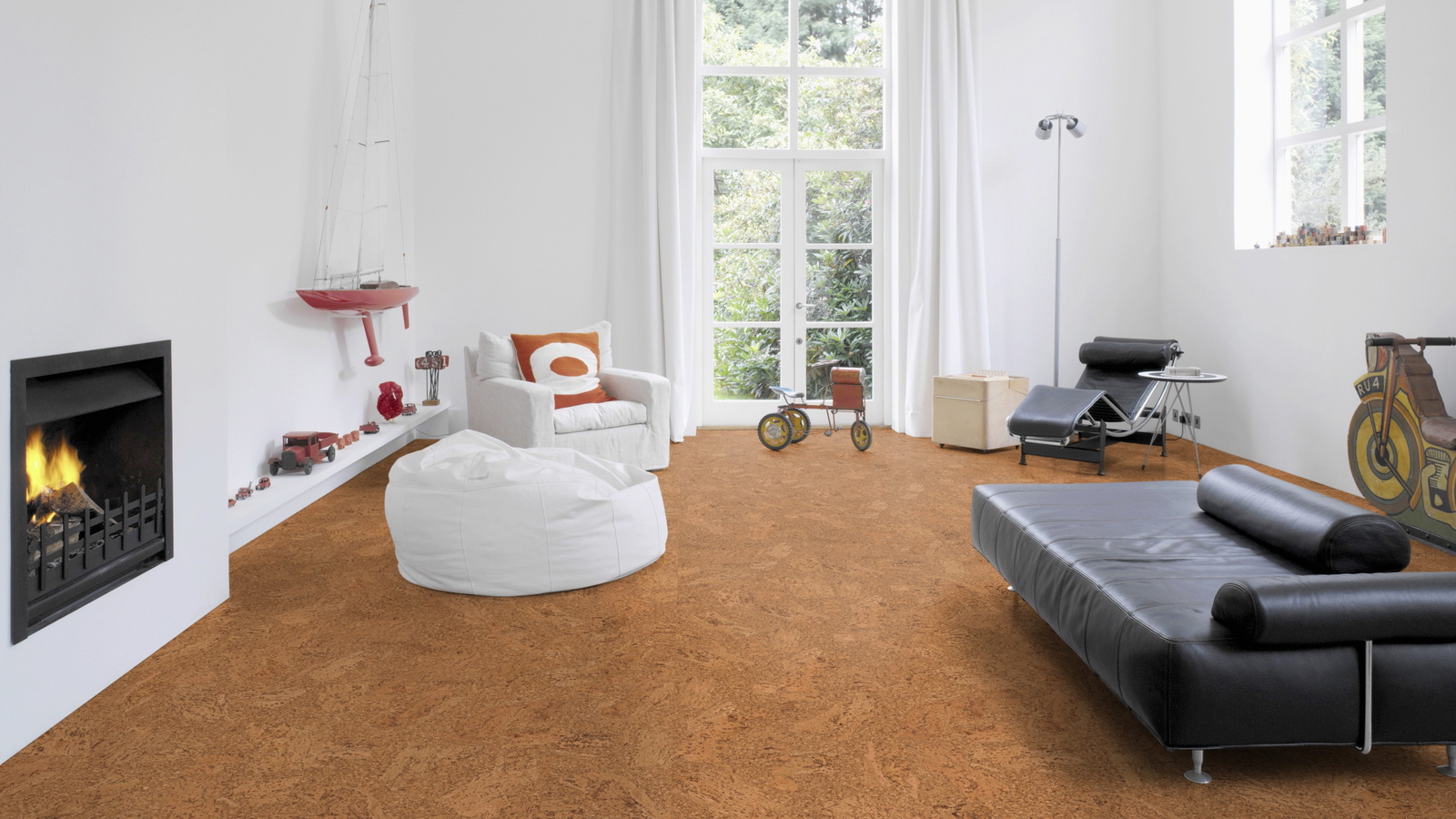 Milieubild Altbau-Wohnzimmer mit Kamin - Wicanders HDF Klick-Korkboden cork Essence Originals Accent Milieubild Altbau-Wohnzimmer mit Kamin - Wicanders 80002243