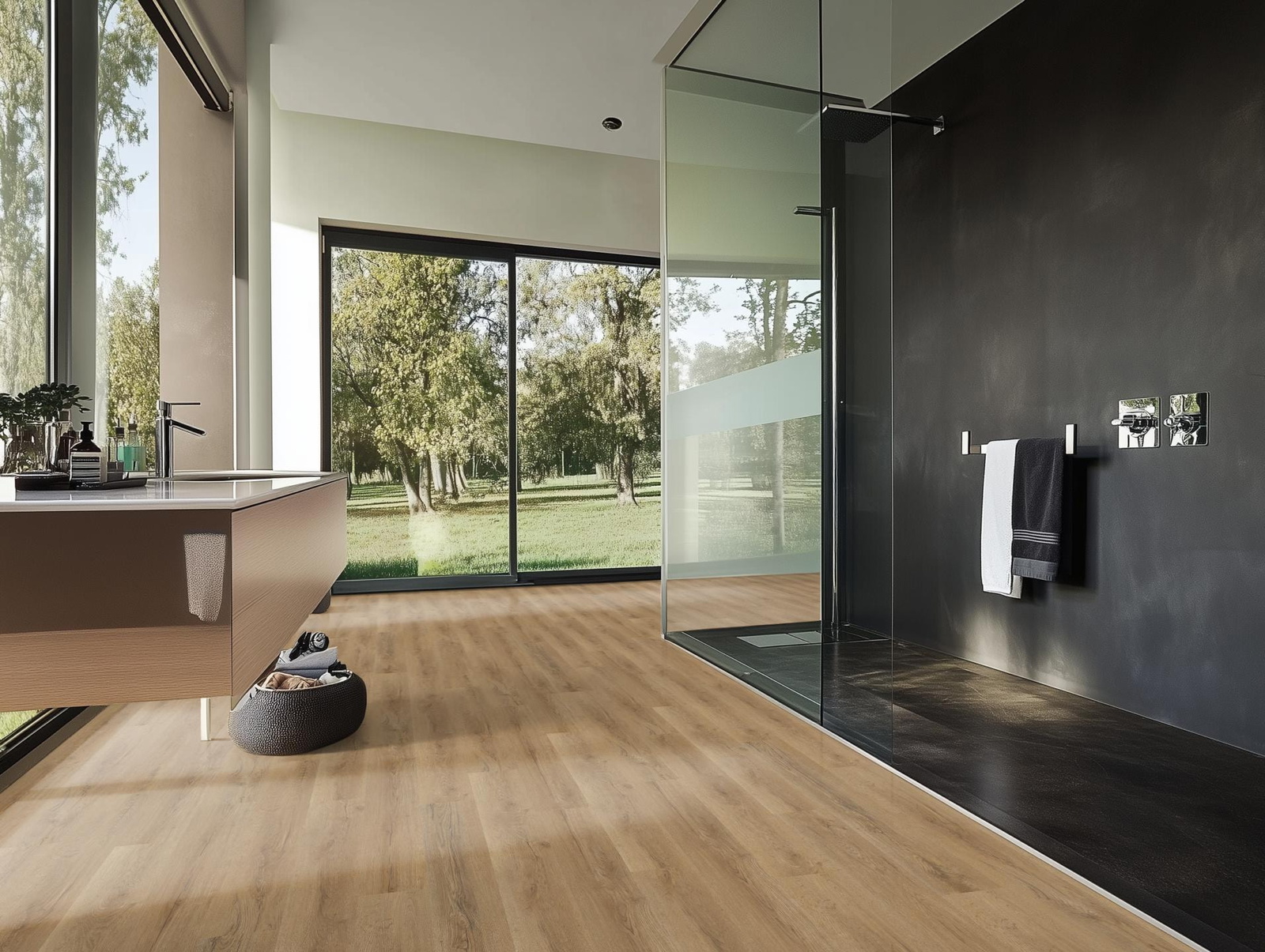 Milieubild Modernes Badezimmer mit bodentiefer Dusche - nexflor NXF-70055-002