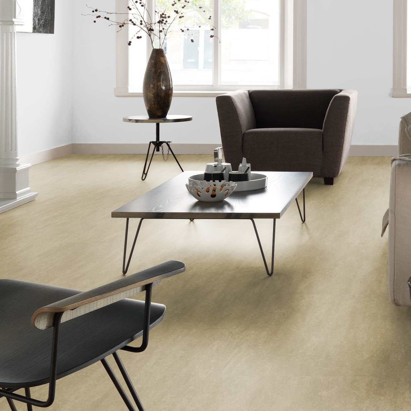 Milieubild Altbau-Wohnzimmer mit Kamin - Forbo Flooring Marmoleum Modular Neutral Oat Milieubild Altbau-Wohnzimmer mit Kamin - Forbo Flooring 255344