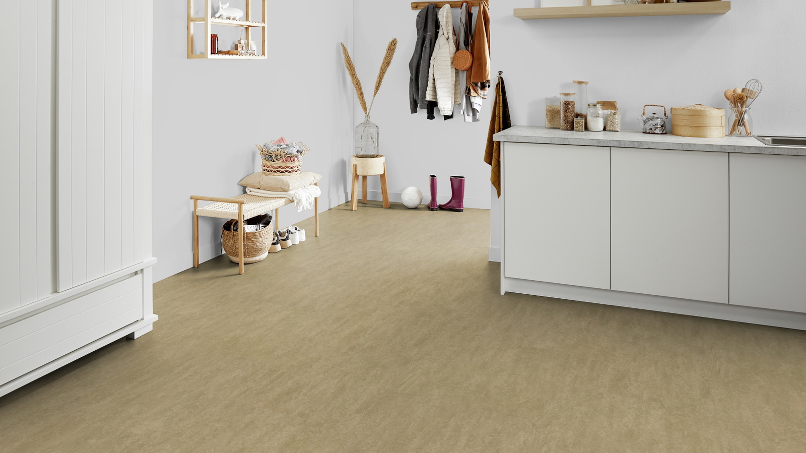 Milieubild Kompakte Küchenzeile im offenen Wohnbereich - Forbo Flooring 255344
