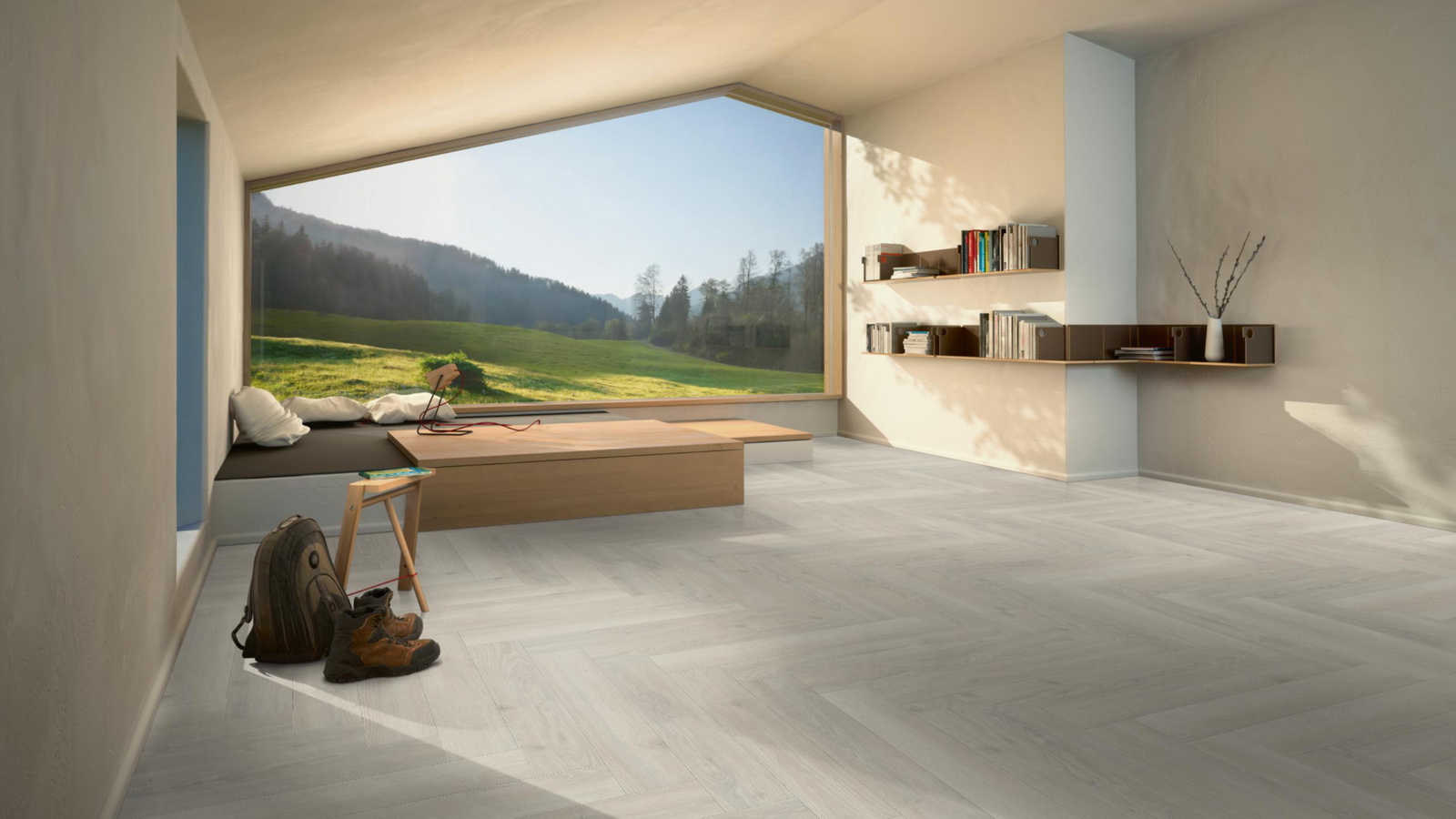 Milieubild Moderne Hütte mit Blick in die Natur - Parador Laminat Trendtime 3 Eiche Skyline weiß Milieubild Moderne Hütte mit Blick in die Natur - Parador 1747862