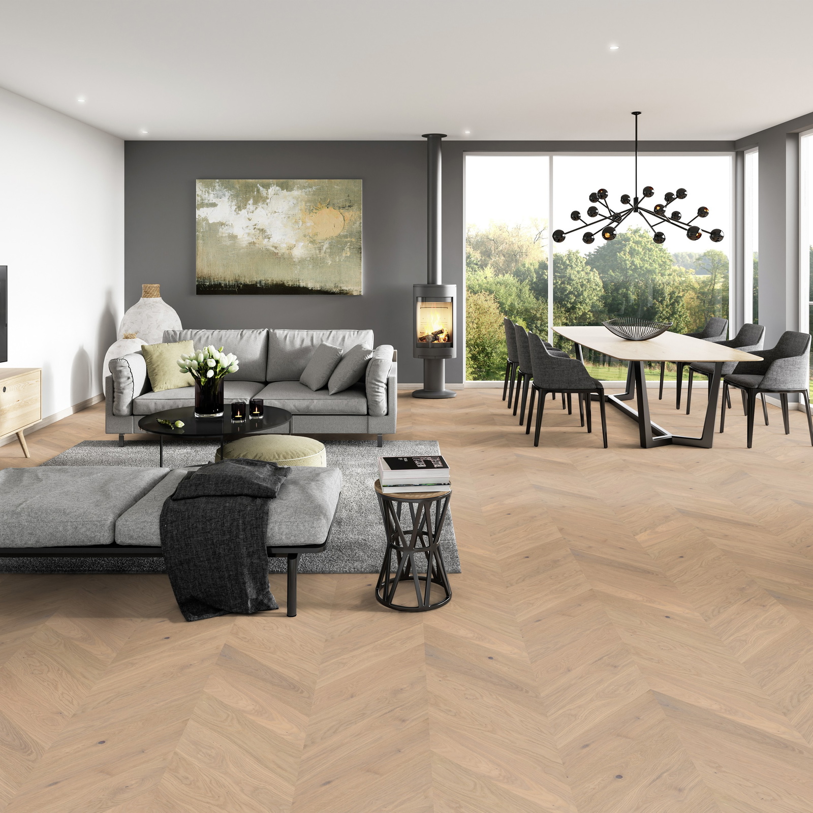 Milieubild Modernes Wohnzimmer mit Essbereich - ter Hürne Parkett Estate Collection EVO Eiche Ravello Milieubild Modernes Wohnzimmer mit Essbereich - ter Hürne 1101312683