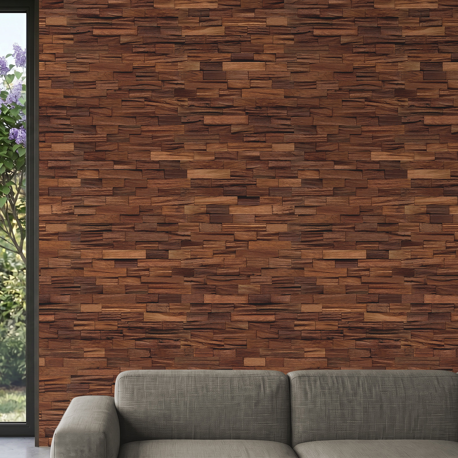 Perspektivische Ansicht - nexwall nature Echholz-Wandverkleidung Rimba Timbercraft Mocca Perspektivische Ansicht - nexwall nature NXWN-44018-004