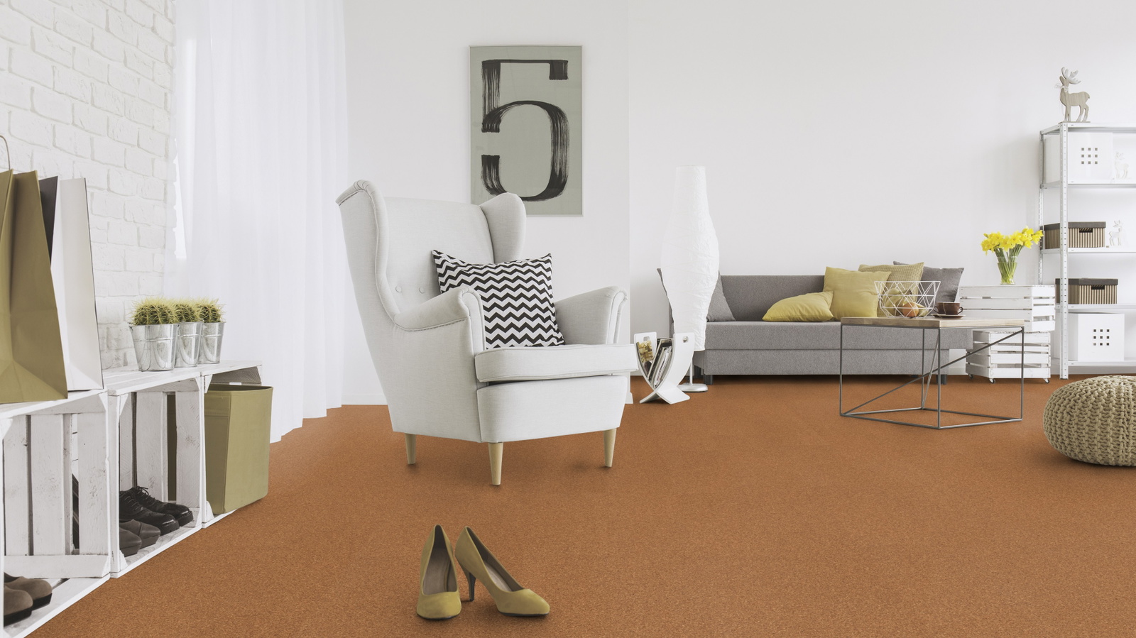 Milieubild Wohnzimmer mit Sessel und Sofa - Wicanders HDF Klick-Korkboden cork Essence Originals Natural Milieubild Wohnzimmer mit Sessel und Sofa - Wicanders 80002234