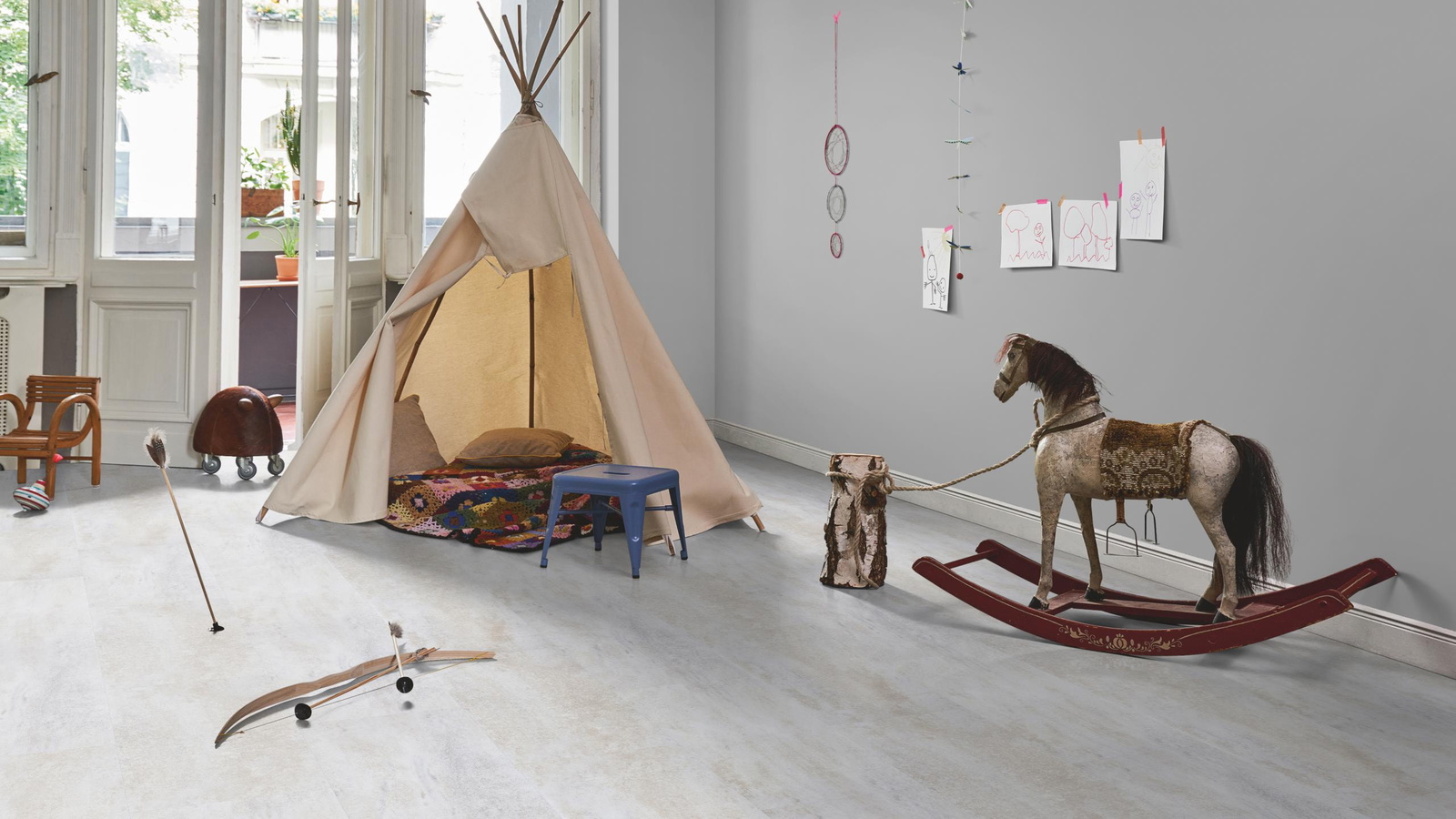 Milieubild Kinderzimmer in Stadtwohnung - Parador Klebe-Vinyl Trendtime 5 Dryback Dolomit weiß Milieubild Kinderzimmer in Stadtwohnung - Parador 1750856