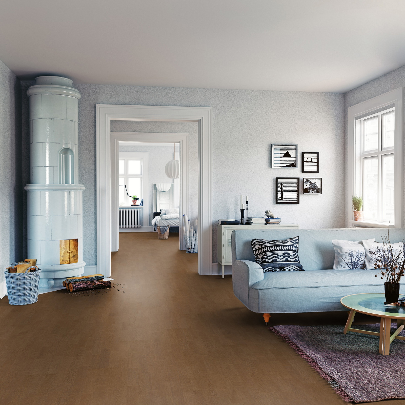 Milieubild Wohnzimmer mit Sofa und Kachelofen - ter Hürne Parkett Tailored Collection Eiche Toscana Milieubild Wohnzimmer mit Sofa und Kachelofen - ter Hürne 1101312493