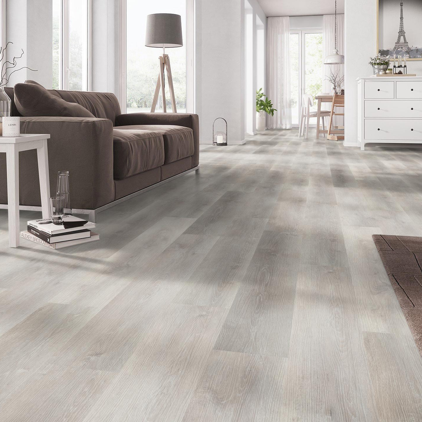 Milieubild Wohnzimmer mit Couch - nexflor Klebe-Vinyl Apollo Collection Ephesus Oak Milieubild Wohnzimmer mit Couch - nexflor NXF-50030-009