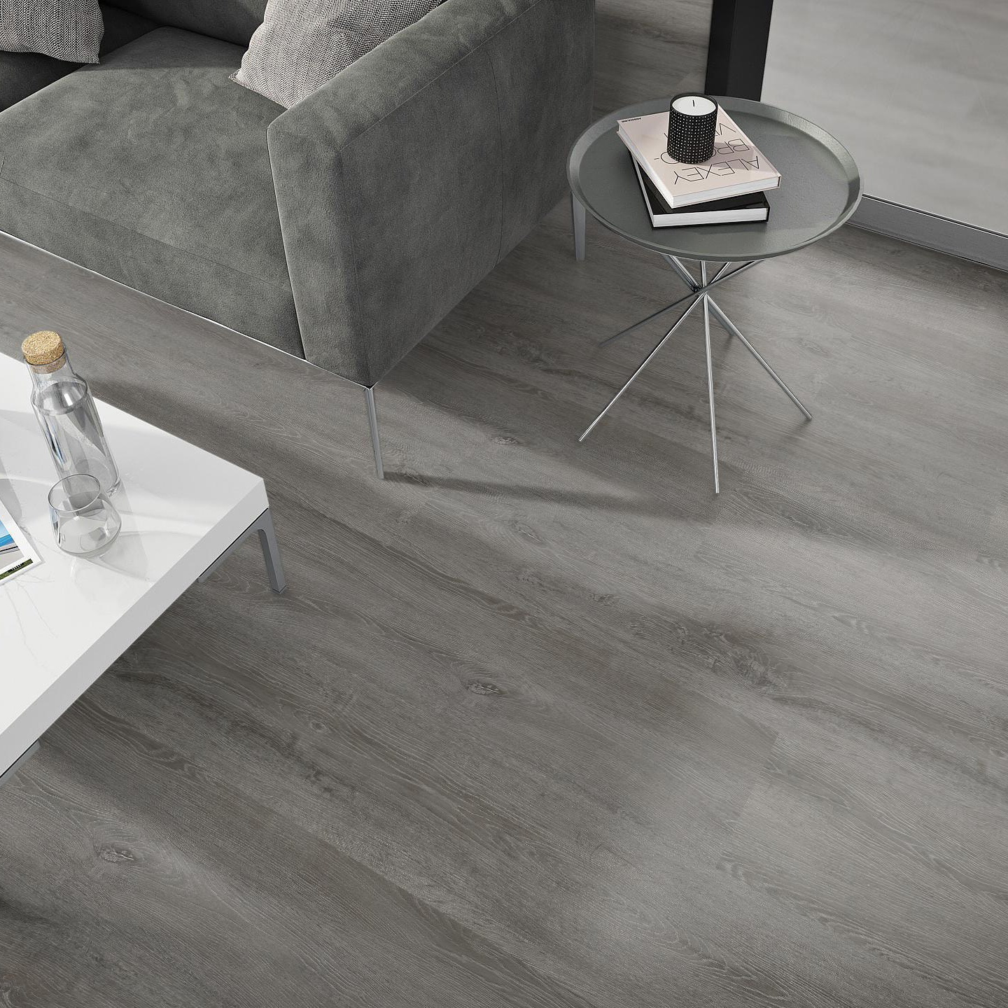 Milieubild Wohnzimmer - Sofa mit Beistelltisch und Glastür - nexflor NXF-20030-005