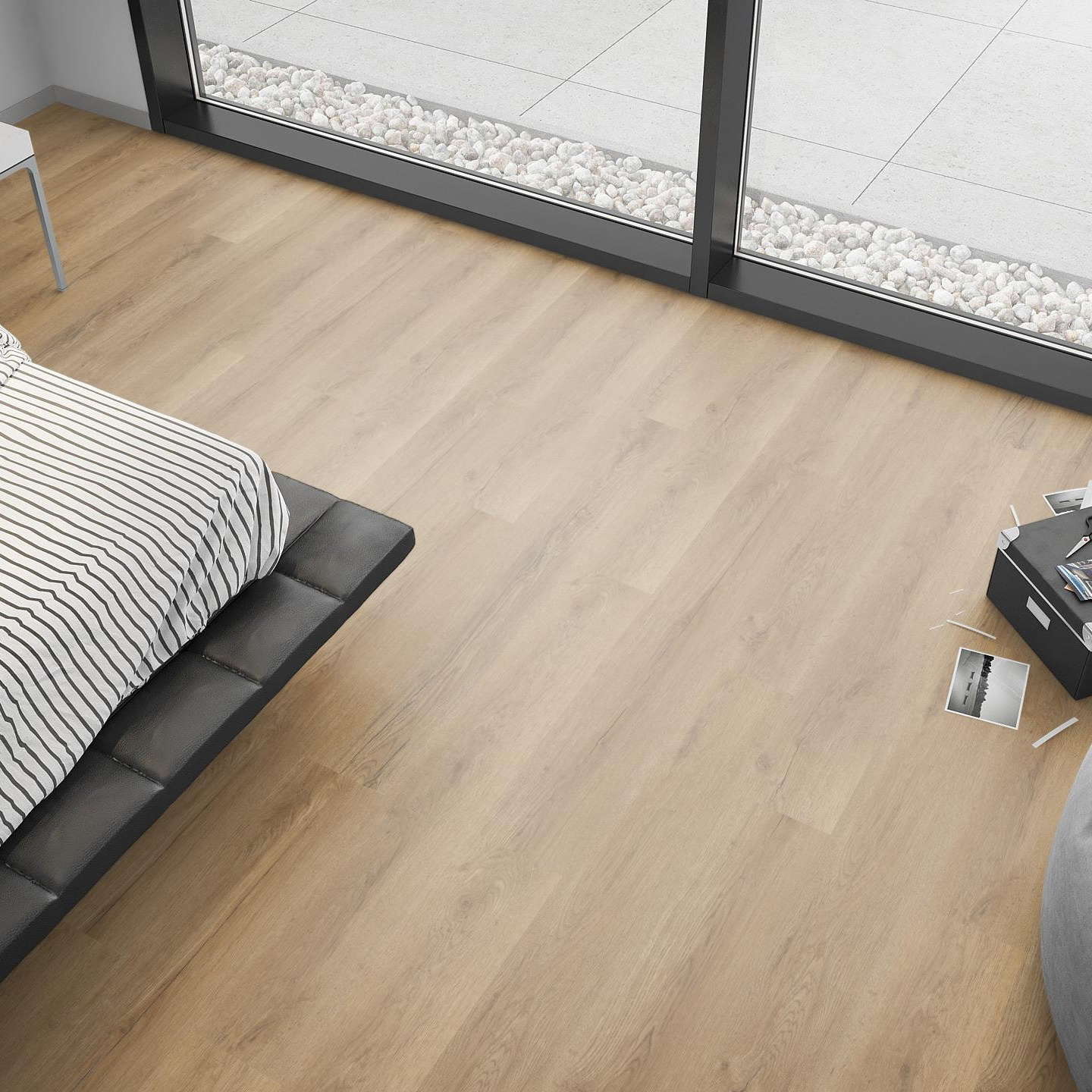 Milieubild Schlafzimmer mit Sitzkissen - nexflor Klebe-Vinyl Artemis Collection Messene Oak Milieubild Schlafzimmer mit Sitzkissen - nexflor NXF-70055-002