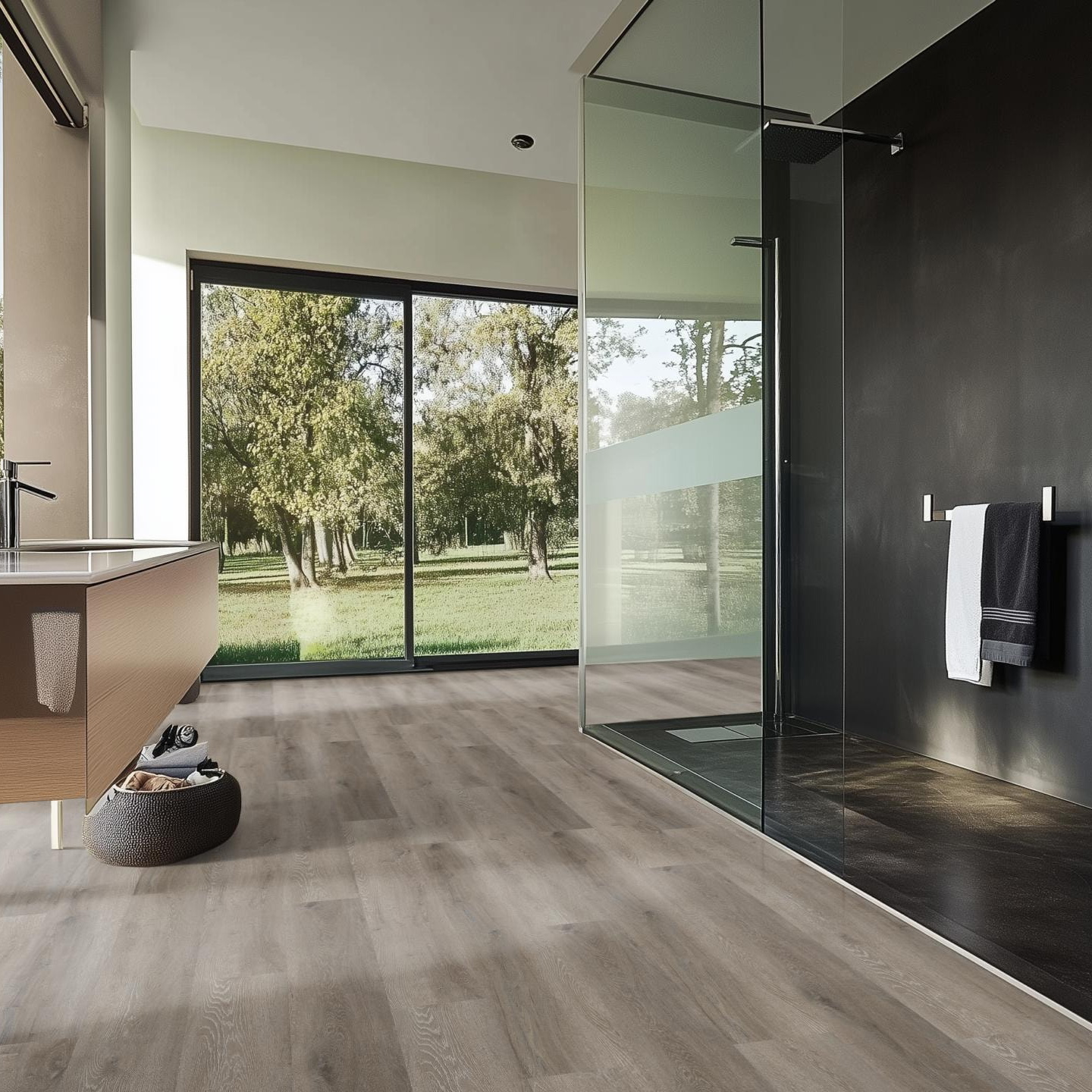Milieubild Modernes Badezimmer mit bodentiefer Dusche - nexflor NXF-20030-003
