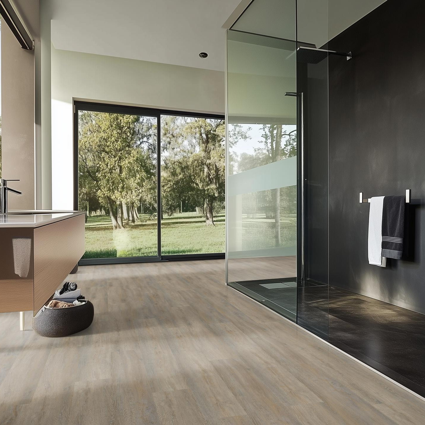 Milieubild Modernes Badezimmer mit bodentiefer Dusche - nexflor NXF-20030-006