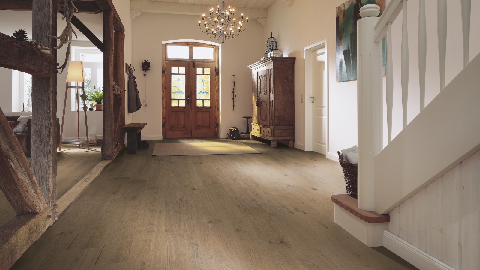 Milieubild Eingangsbereich mit Flur im Landhaus-Stil - MEISTER Furnierboden HD 100 Natureflex Eiche auth greige pure Milieubild Eingangsbereich mit Flur im Landhaus-Stil - MEISTER 500139-2200210-20018
