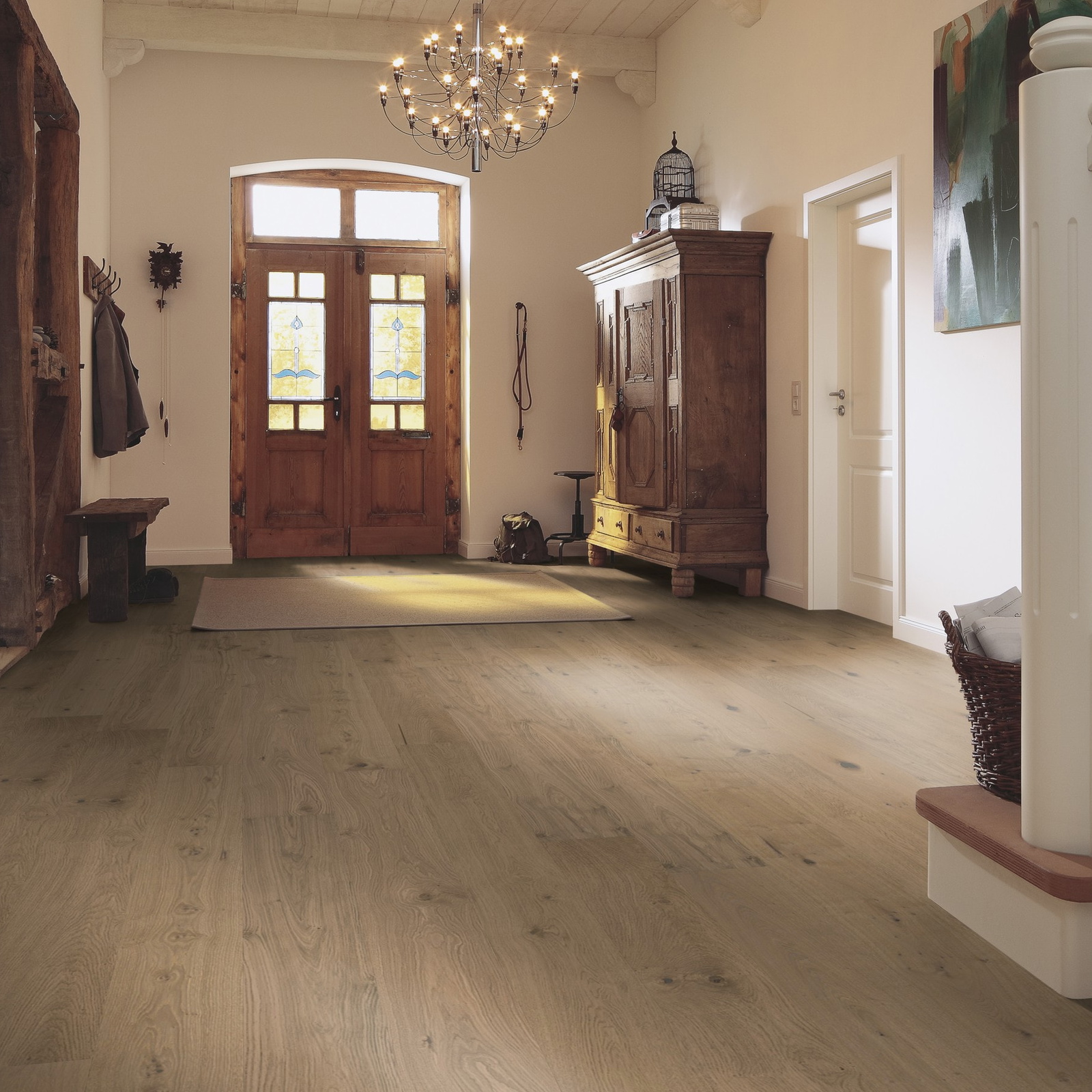 Milieubild Eingangsbereich mit Flur im Landhaus-Stil - MEISTER Furnierboden HD 100 Natureflex Eiche auth greige pure Milieubild Eingangsbereich mit Flur im Landhaus-Stil - MEISTER 500139-2200210-20018