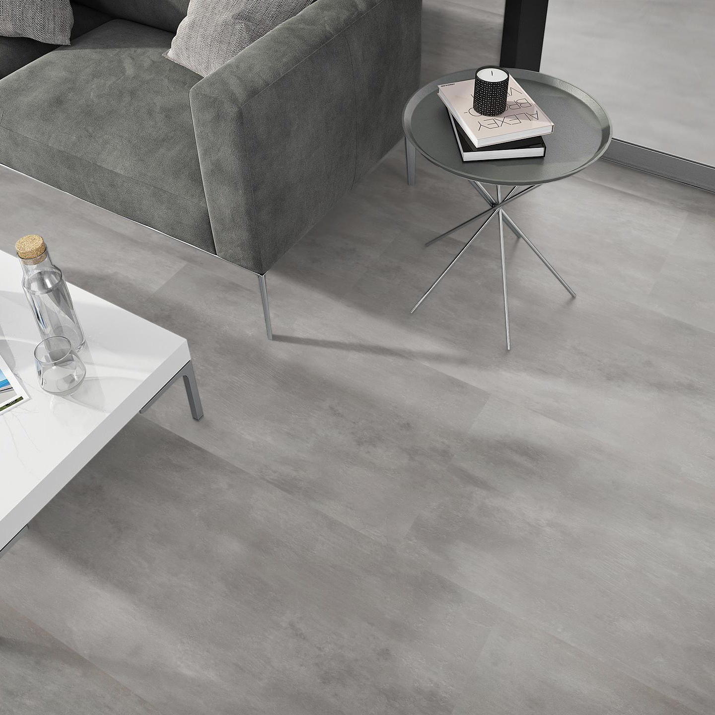 Milieubild Wohnzimmer - Sofa mit Beistelltisch und Glastür - nexflor NXF-51030-001