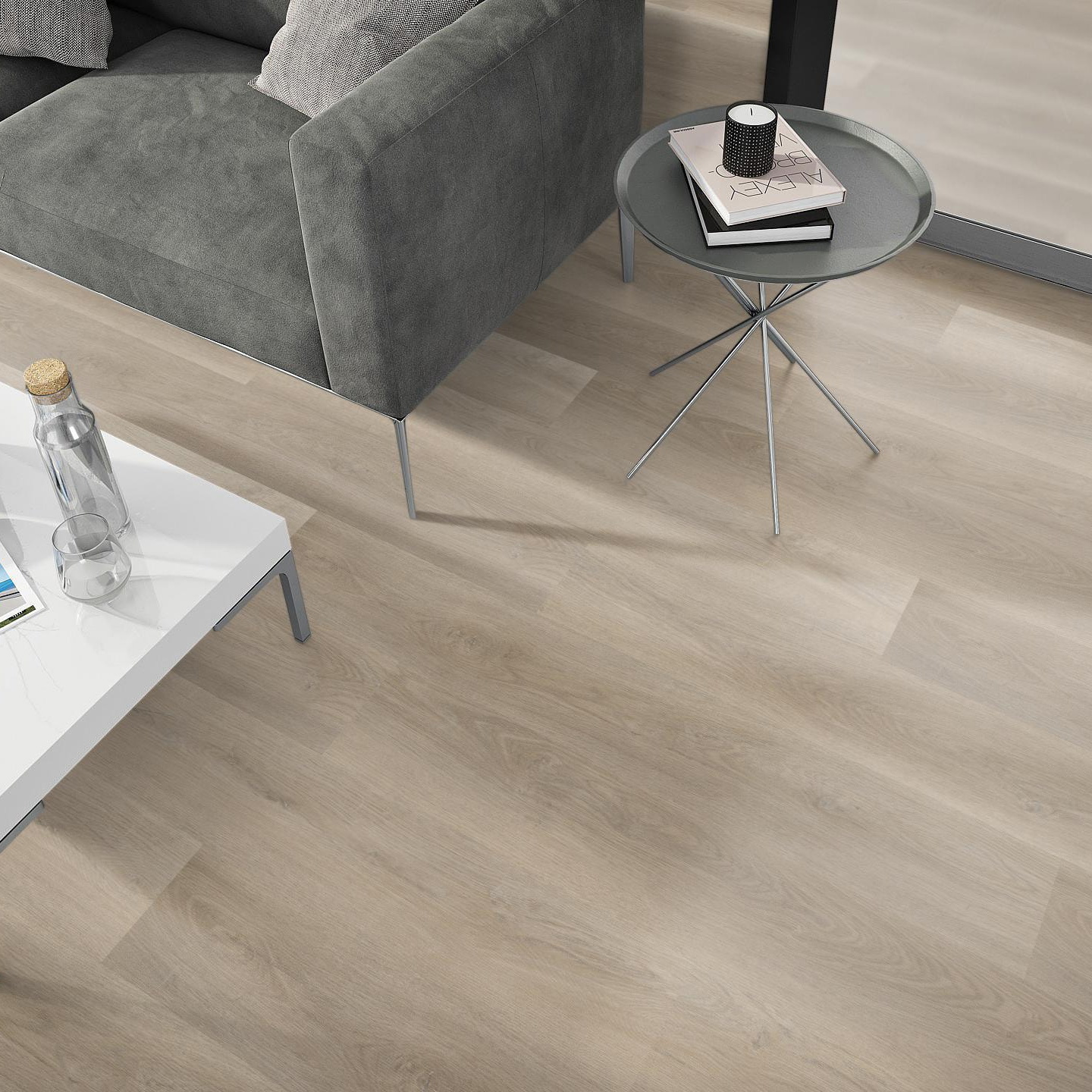 Milieubild Wohnzimmer - Sofa mit Beistelltisch und Glastür - nexflor NXF-60030-016