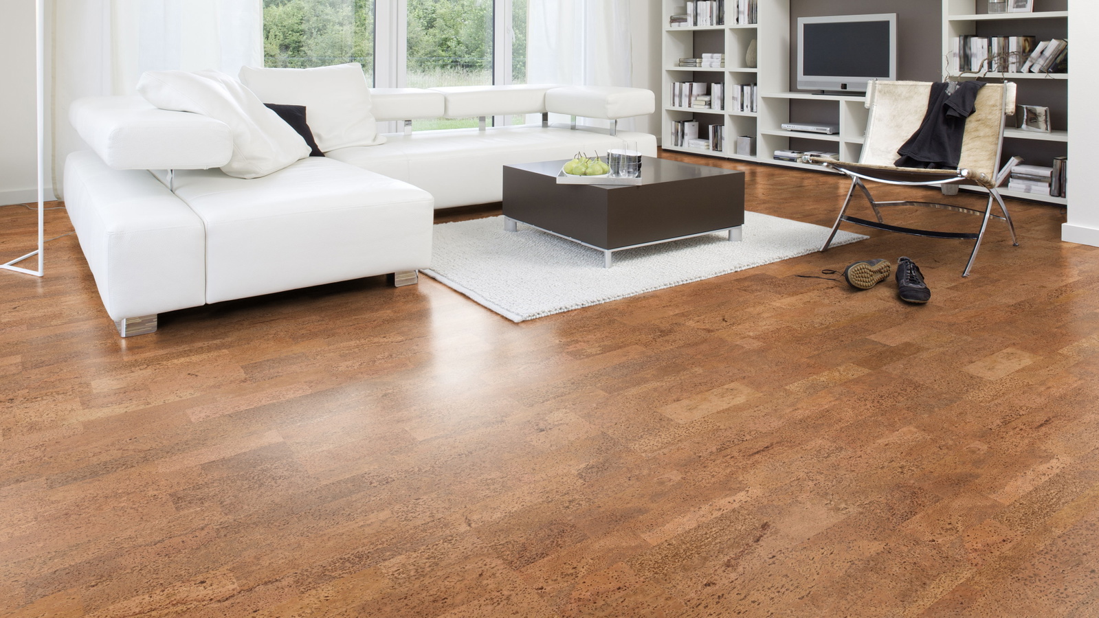 Milieubild Modernes Wohnzimmer mit Wohnlandschaft - Wicanders HDF Klick-Korkboden cork Go Desire Milieubild Modernes Wohnzimmer mit Wohnlandschaft - Wicanders 80001633