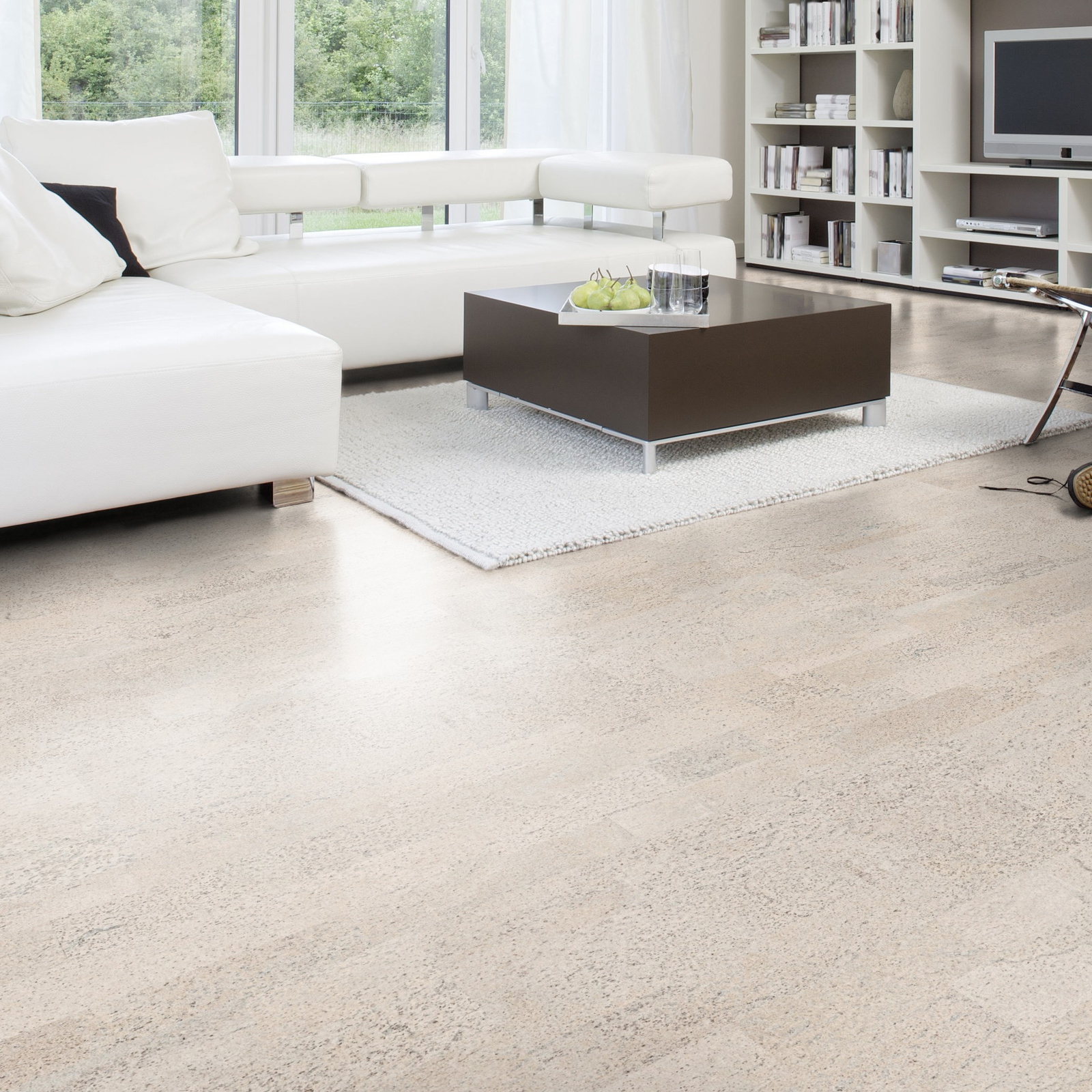 Milieubild Modernes Wohnzimmer mit Wohnlandschaft - Wicanders HDF Klick-Korkboden cork Essence Identity Moonlight Milieubild Modernes Wohnzimmer mit Wohnlandschaft - Wicanders 80001650