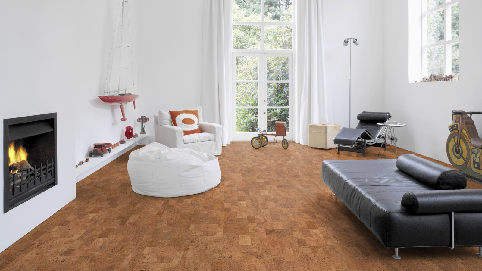Milieubild Altbau-Wohnzimmer mit Kamin - Wicanders HDF Klick-Korkboden cork Go Desire Milieubild Altbau-Wohnzimmer mit Kamin - Wicanders 80001633