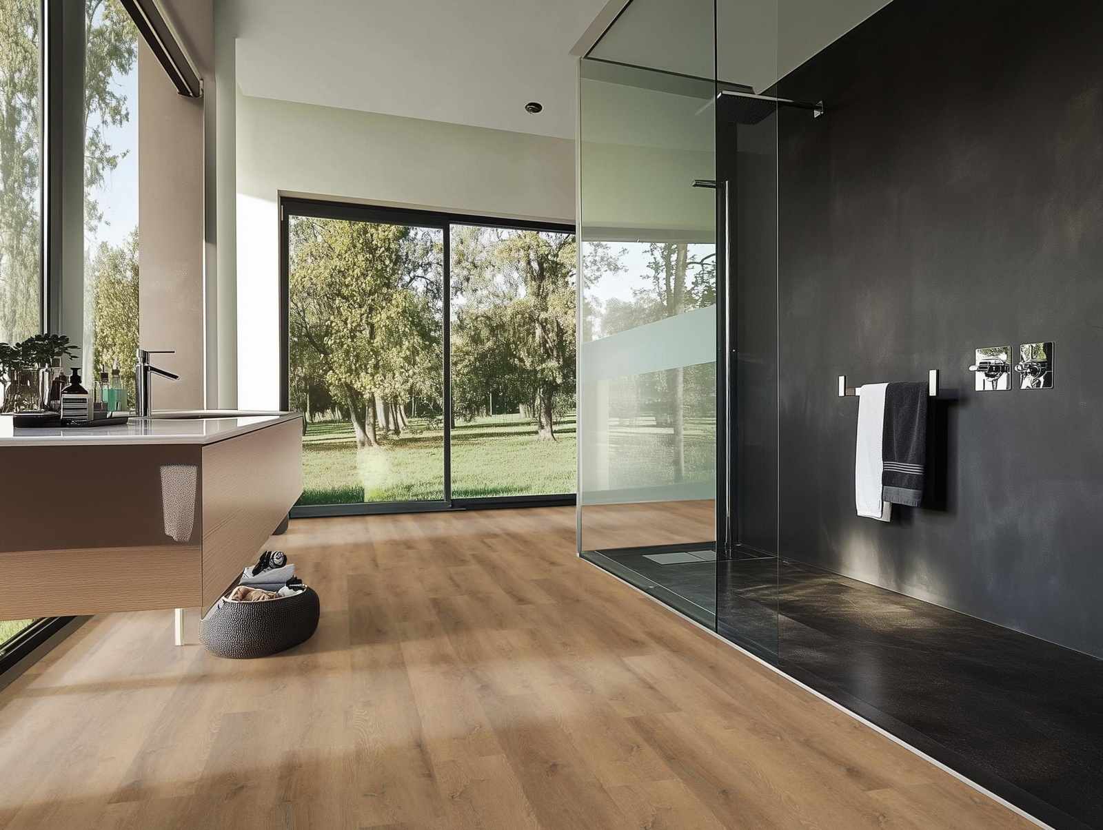 Milieubild Modernes Badezimmer mit bodentiefer Dusche - nexflor NXF-20030-008