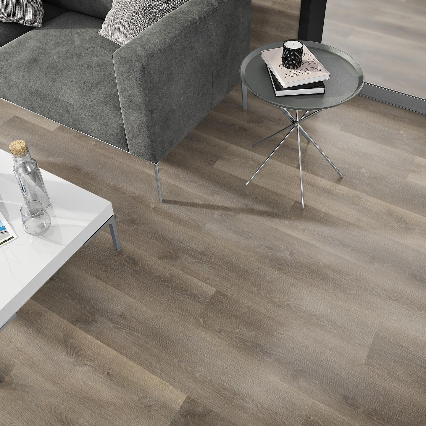 Milieubild Wohnzimmer - Sofa mit Beistelltisch und Glastür - nexflor NXF-50030-010