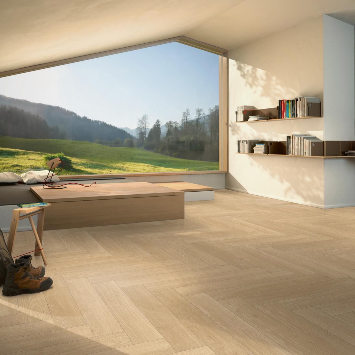 Milieubild Moderne Hütte mit Blick in die Natur - Parador Laminat Trendtime 3 Eiche Studioline natur Milieubild Moderne Hütte mit Blick in die Natur - Parador 1747866