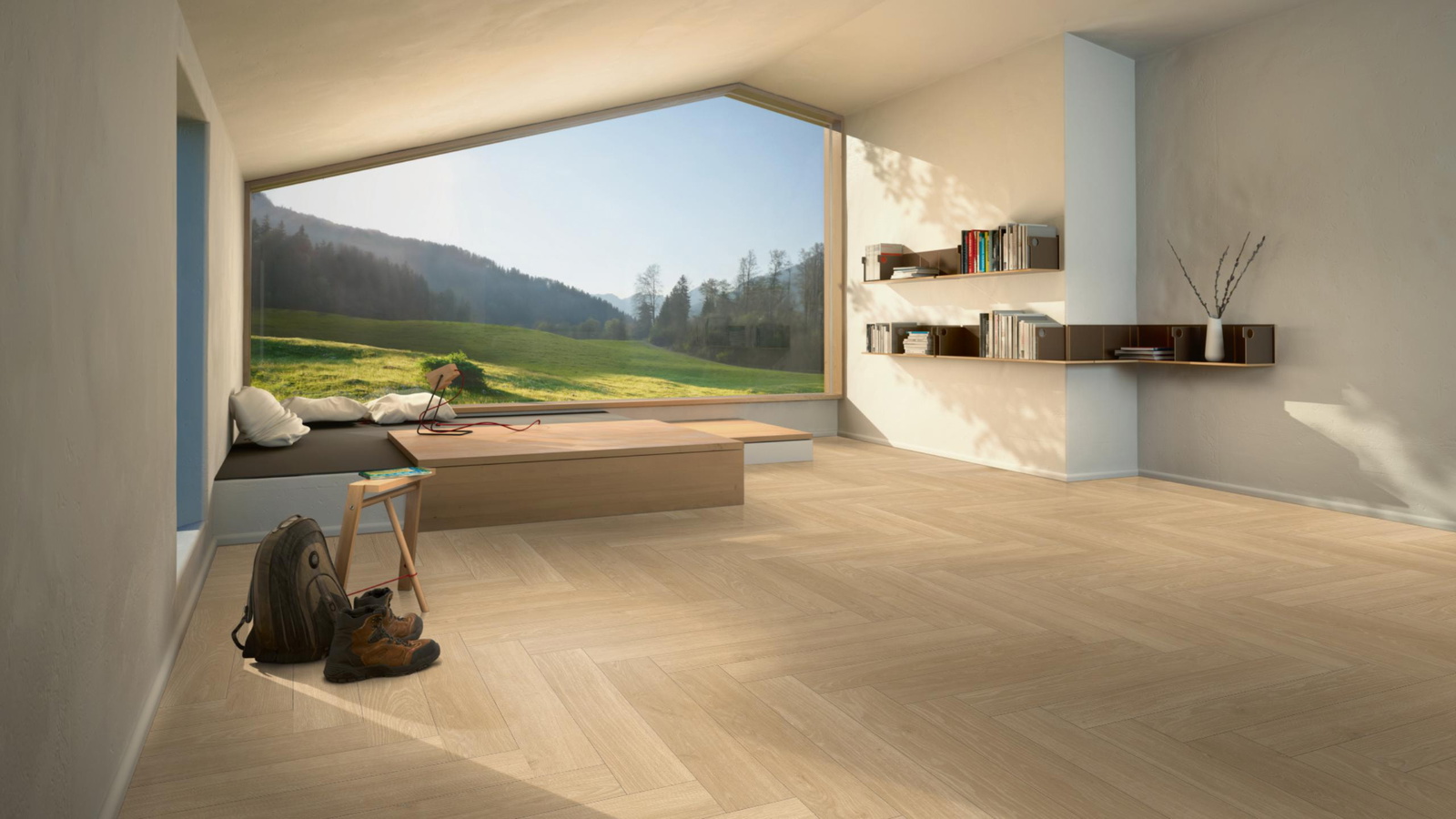 Milieubild Moderne Hütte mit Blick in die Natur - Parador Laminat Trendtime 3 Eiche Studioline natur Milieubild Moderne Hütte mit Blick in die Natur - Parador 1747866