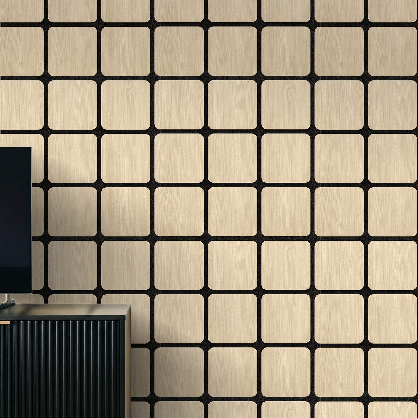 Perspektivische Ansicht - nexwall Akustikpaneel Sonus Prime Cube Oak Light Perspektivische Ansicht - nexwall NXW-42018-001