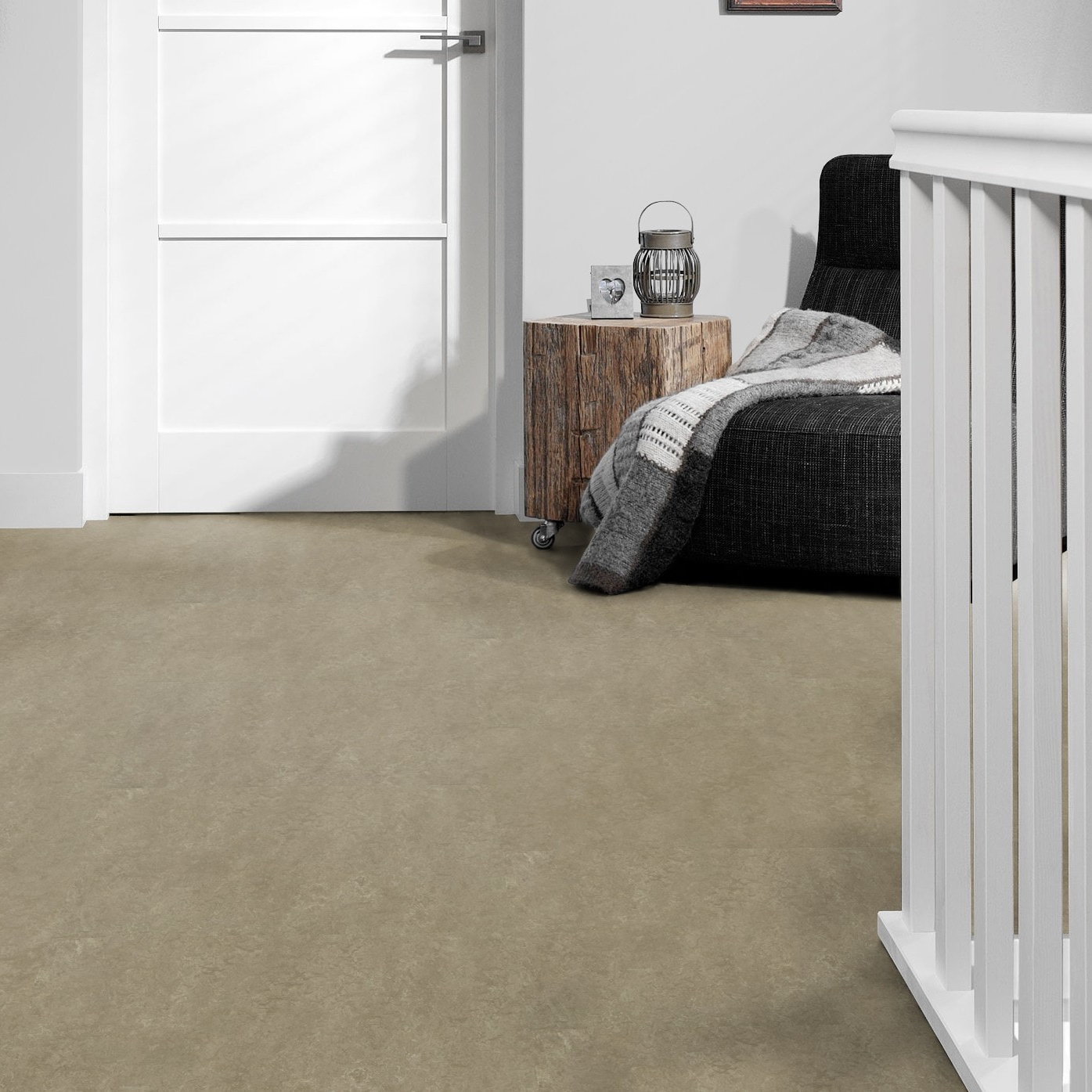 Milieubild Flur mit Treppenlauf - Forbo Flooring Marmoleum Modular Neutral Sparrow Milieubild Flur mit Treppenlauf - Forbo Flooring 255284
