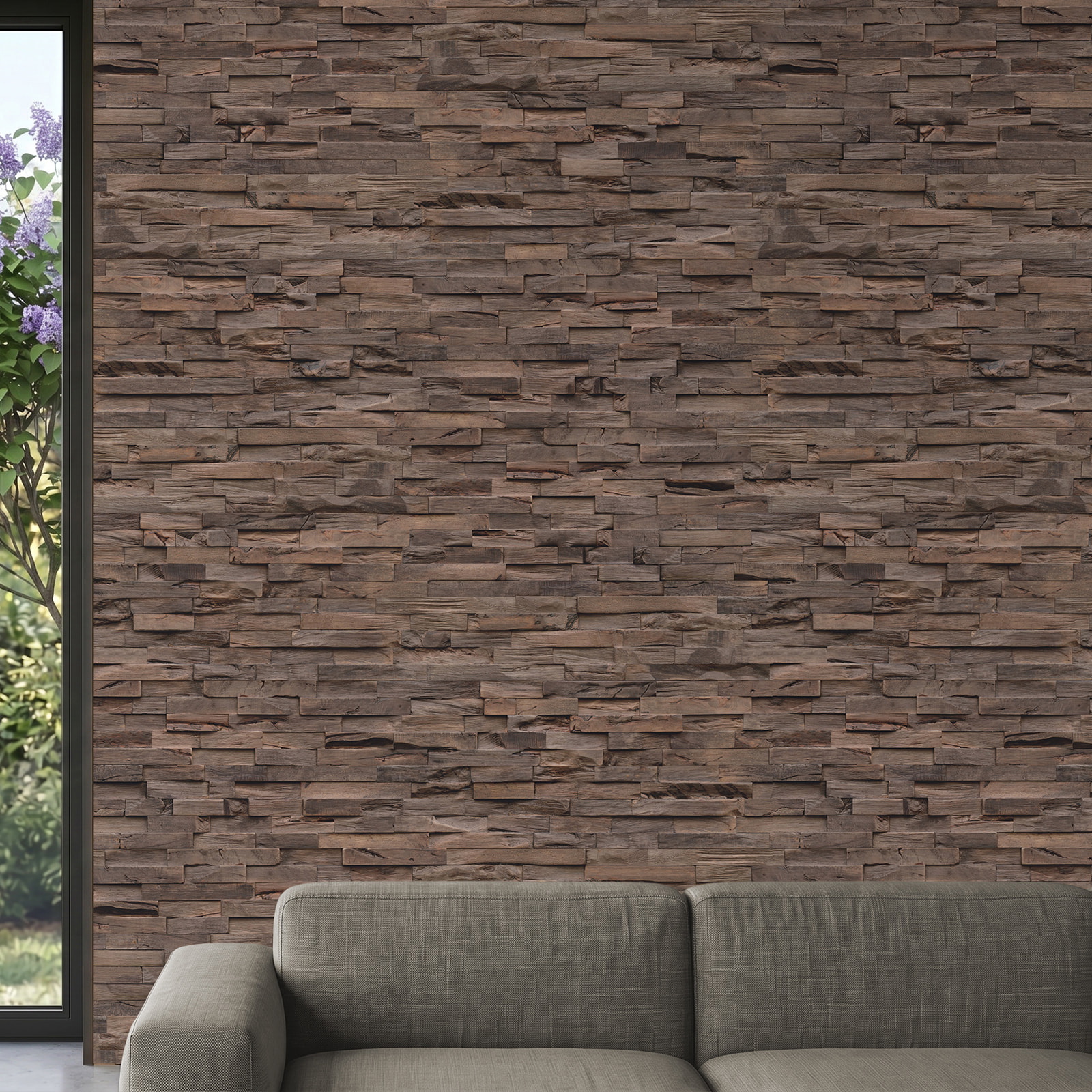 Perspektivische Ansicht - nexwall nature Echholz-Wandverkleidung Rimba Coastal Mocca Perspektivische Ansicht - nexwall nature NXWN-45020-004