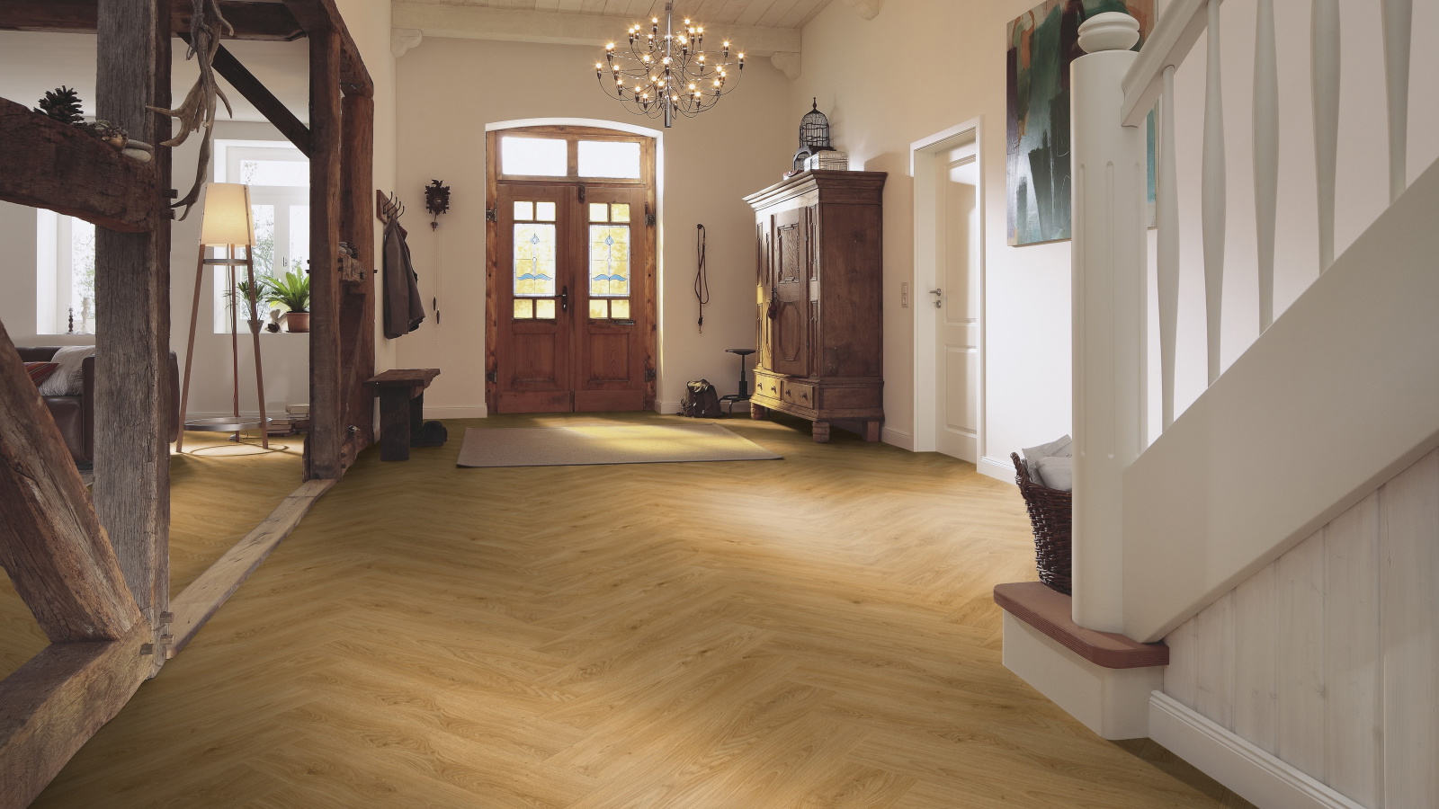 Milieubild Eingangsbereich mit Flur im Landhaus-Stil - MEISTER Laminat LS 350 Ufereiche honig Milieubild Eingangsbereich mit Flur im Landhaus-Stil - MEISTER 600001-0840168-07127