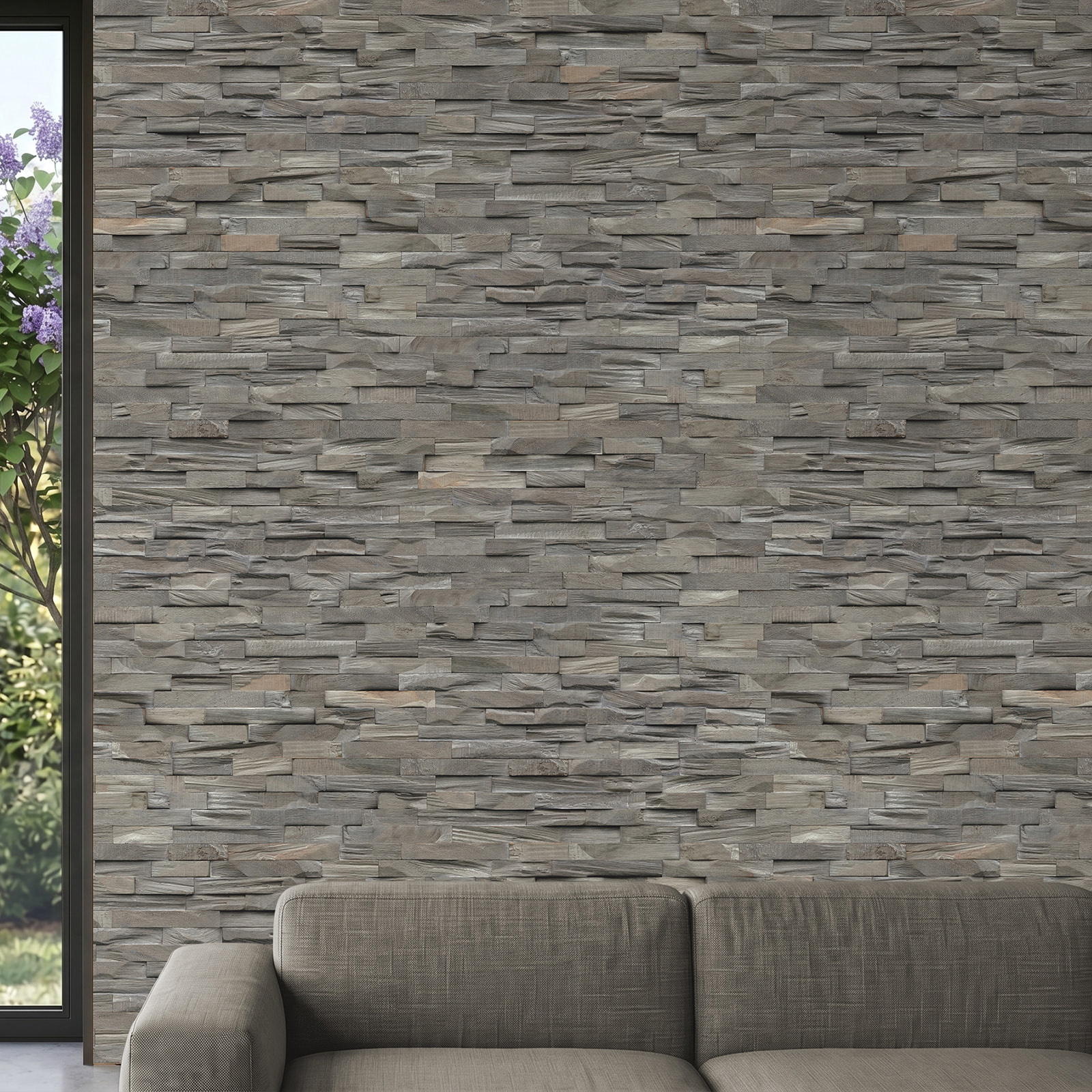 Perspektivische Ansicht - nexwall nature Echholz-Wandverkleidung Rimba Coastal Steel Perspektivische Ansicht - nexwall nature NXWN-45020-002