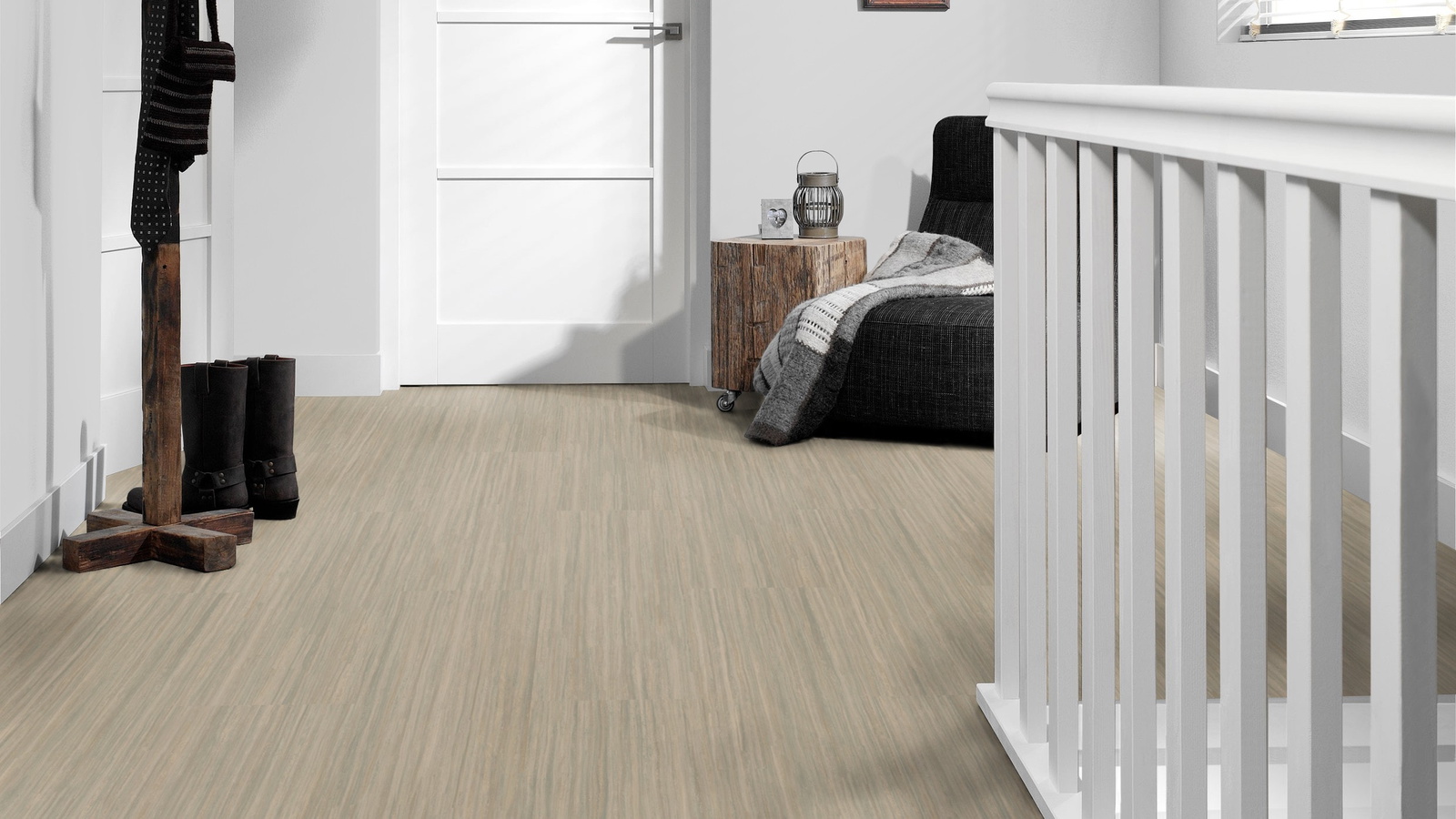 Milieubild Flur mit Treppenlauf - Forbo Flooring Marmoleum Modular Linear Bleached Gold Milieubild Flur mit Treppenlauf - Forbo Flooring 253741