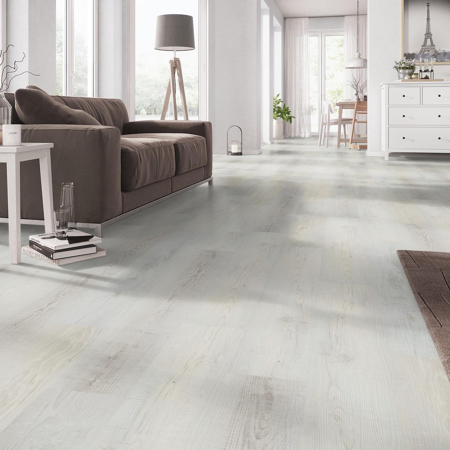 Milieubild Wohnzimmer mit Couch - nexflor Klebe-Vinyl Apollo Collection Pergamon Oak Milieubild Wohnzimmer mit Couch - nexflor NXF-50030-008