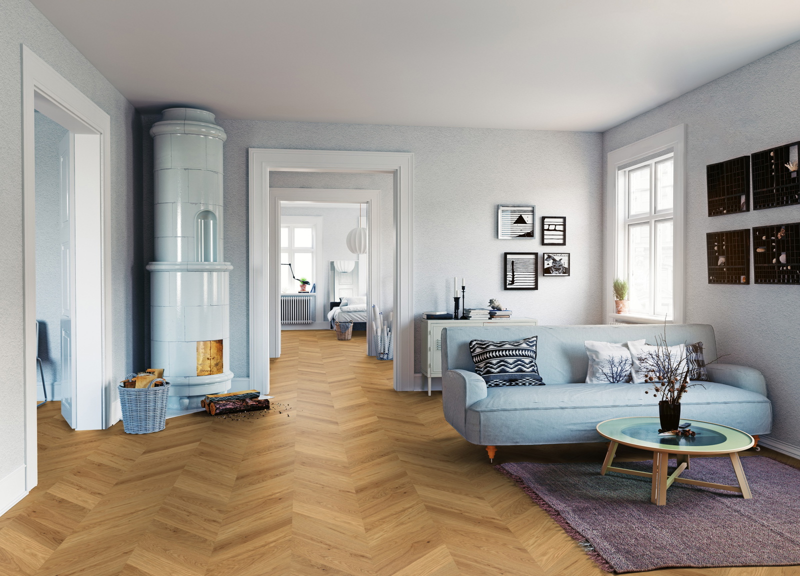 Milieubild Wohnzimmer mit Sofa und Kachelofen - ter Hürne 1101312681