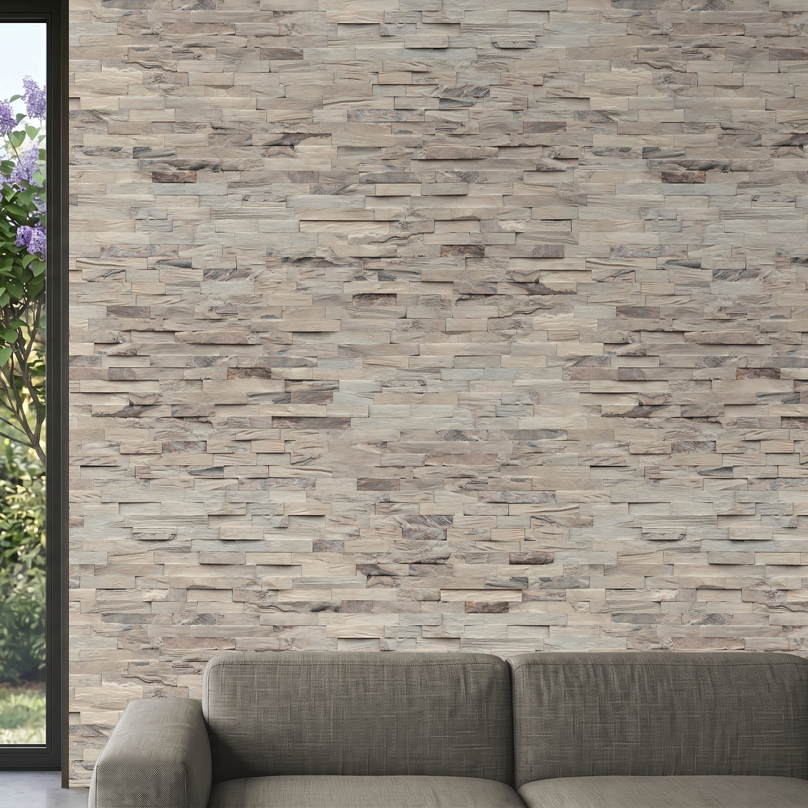 Perspektivische Ansicht - nexwall nature Echholz-Wandverkleidung Rimba Coastal Washed Blonde Perspektivische Ansicht - nexwall nature NXWN-45020-003