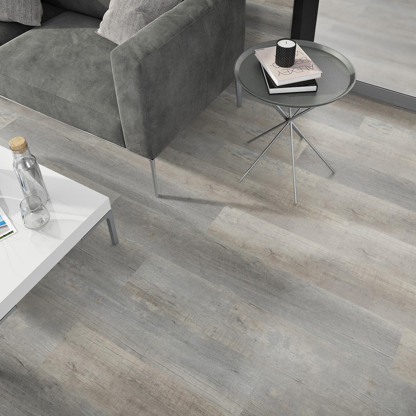 Milieubild Wohnzimmer - Sofa mit Beistelltisch und Glastür - nexflor NXF-50030-011