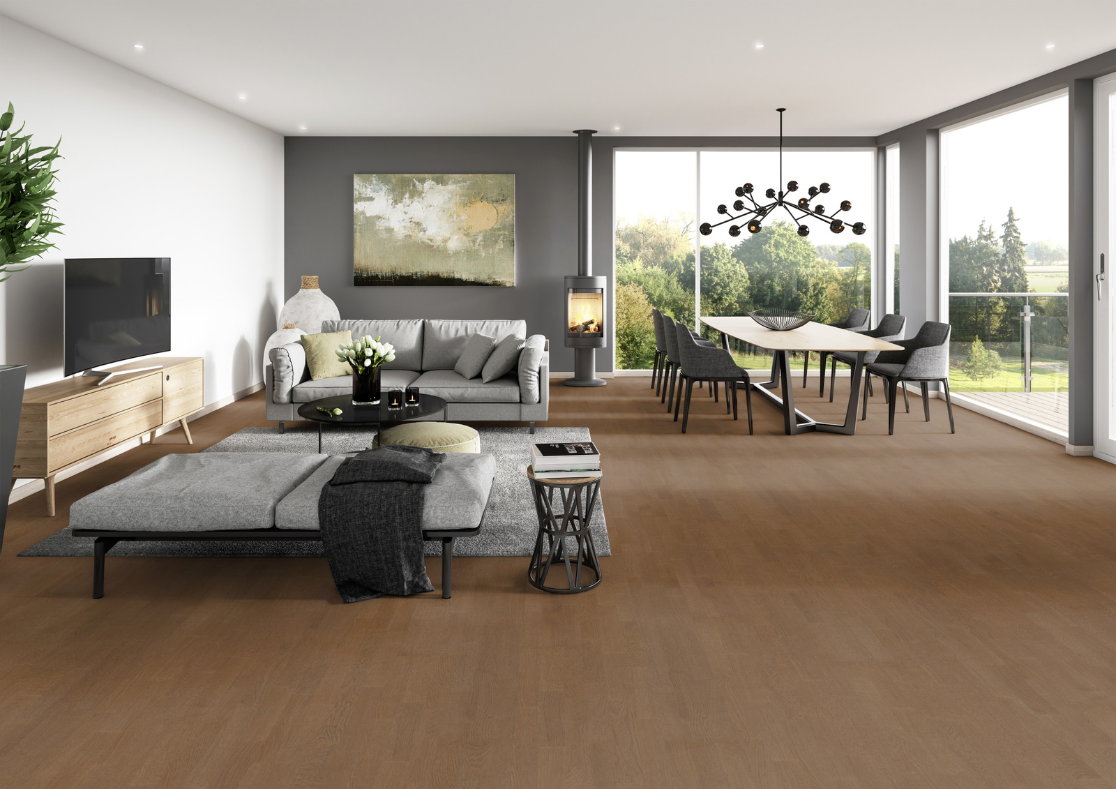 Milieubild Modernes Wohnzimmer mit Essbereich - ter Hürne Parkett Tailored Collection Eiche Toscana Milieubild Modernes Wohnzimmer mit Essbereich - ter Hürne 1101312493