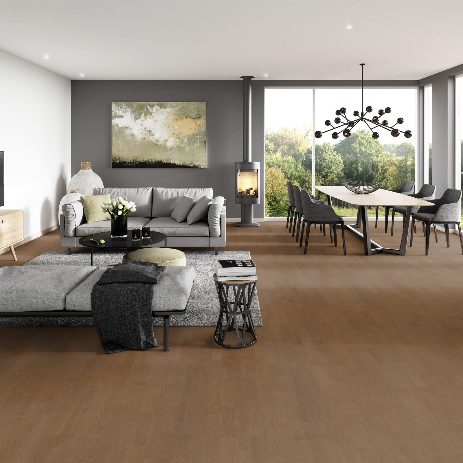 Milieubild Modernes Wohnzimmer mit Essbereich - ter Hürne Parkett Tailored Collection Eiche Toscana Milieubild Modernes Wohnzimmer mit Essbereich - ter Hürne 1101312493