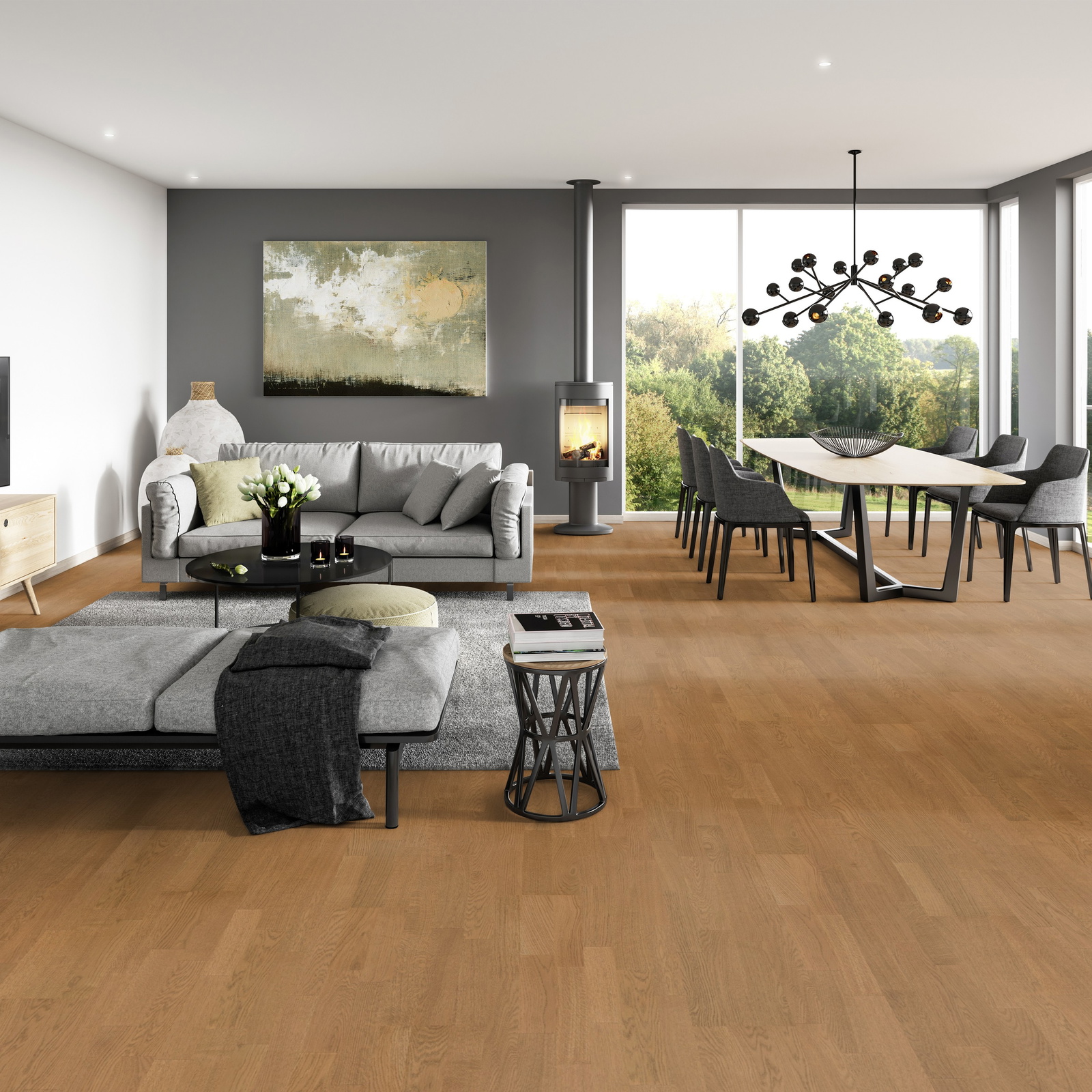 Milieubild Modernes Wohnzimmer mit Essbereich - ter Hürne Parkett Tailored Collection Eiche Rioja Milieubild Modernes Wohnzimmer mit Essbereich - ter Hürne 1101312492